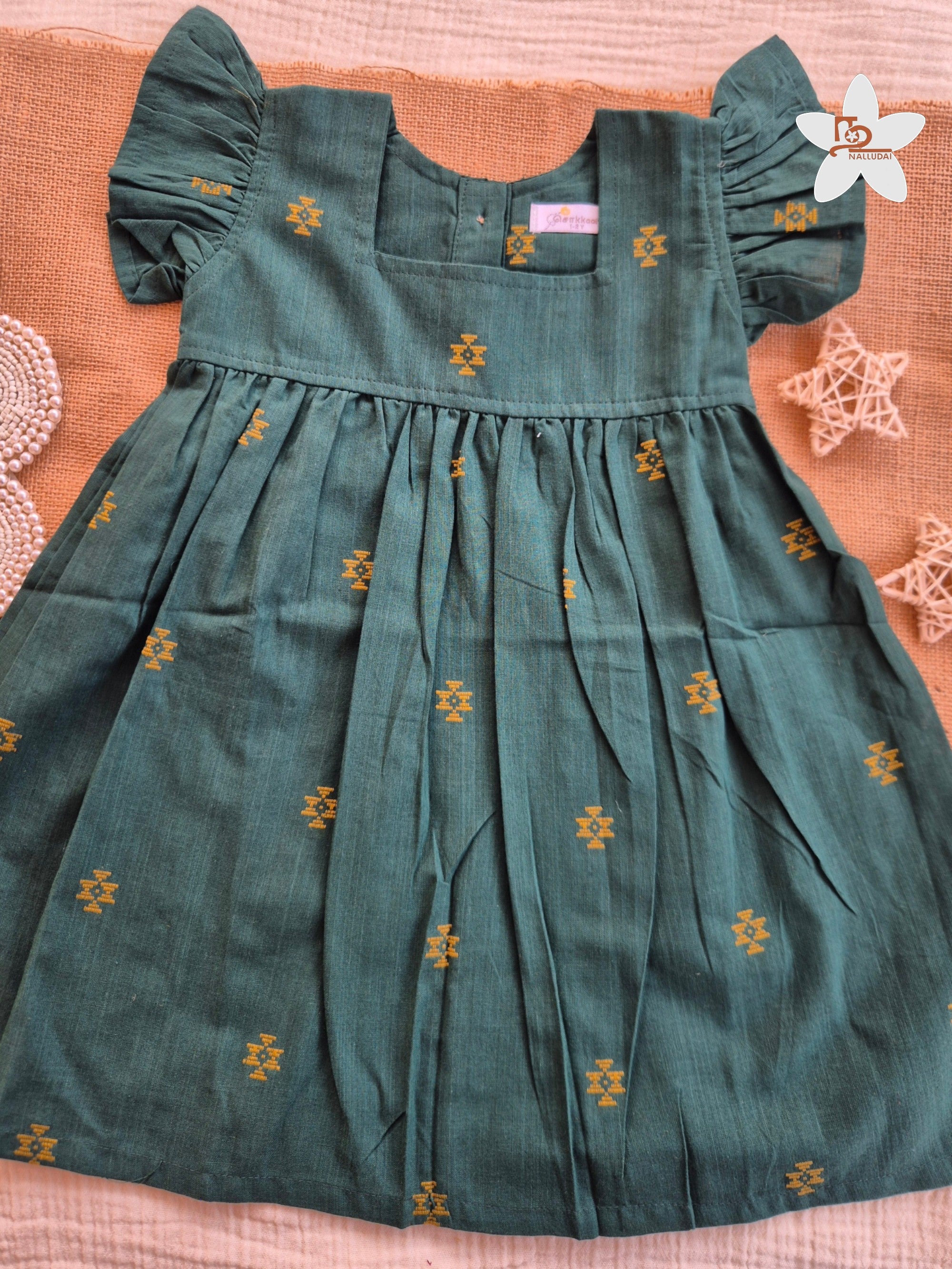 Emerald Grove Frill Sleeve Box Neck Frock
