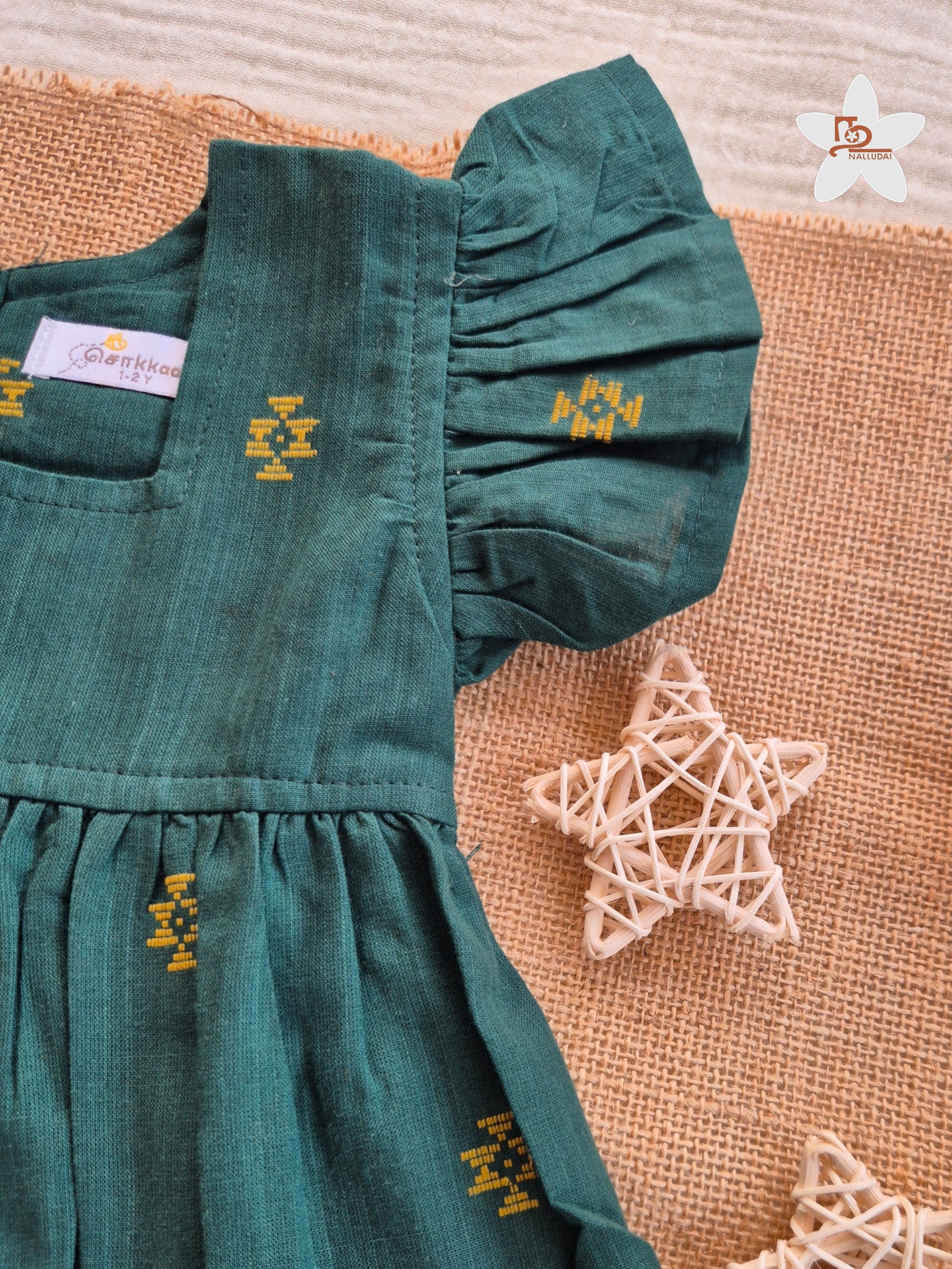 Emerald Grove Frill Sleeve Box Neck Frock
