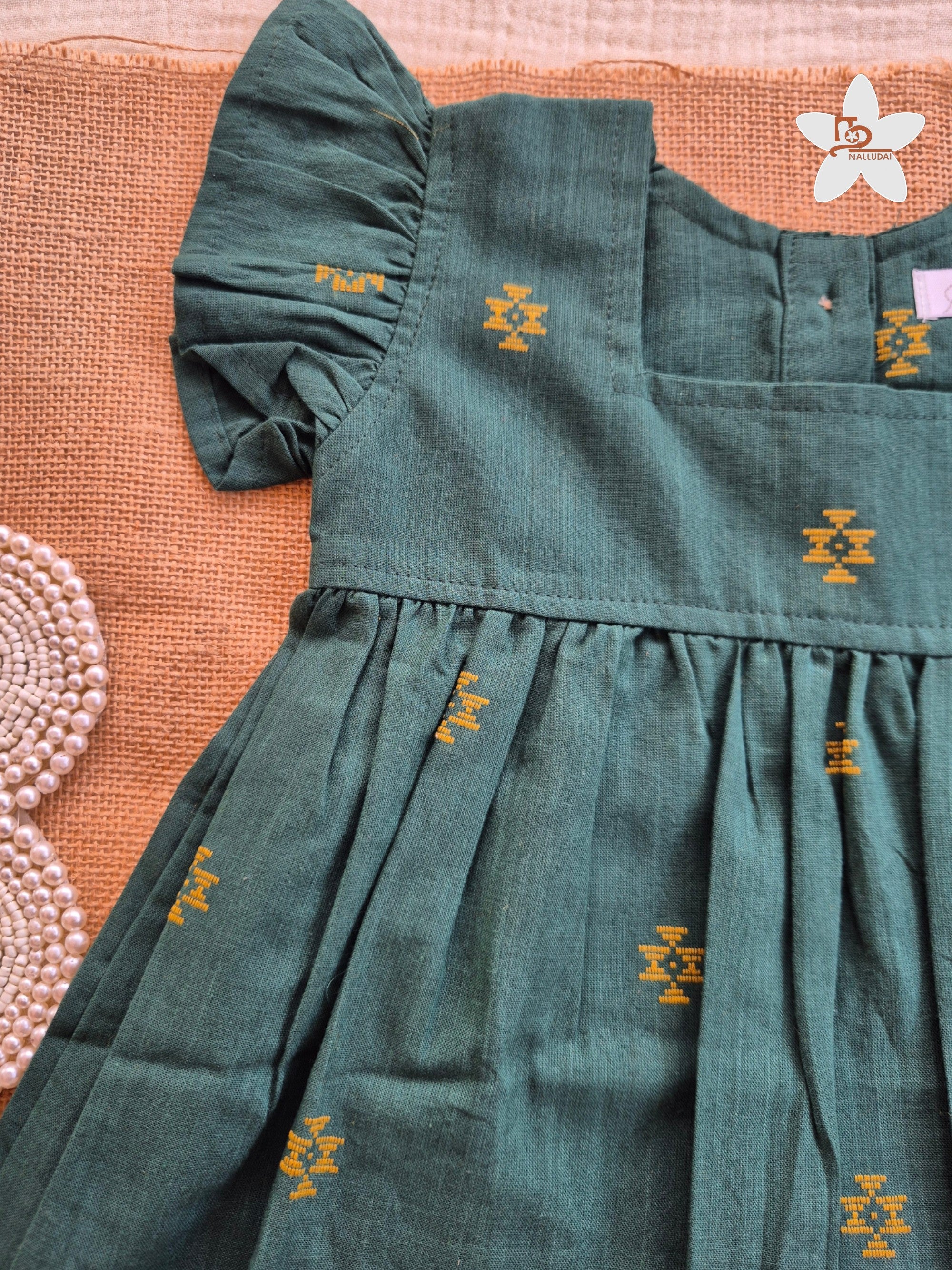 Emerald Grove Frill Sleeve Box Neck Frock