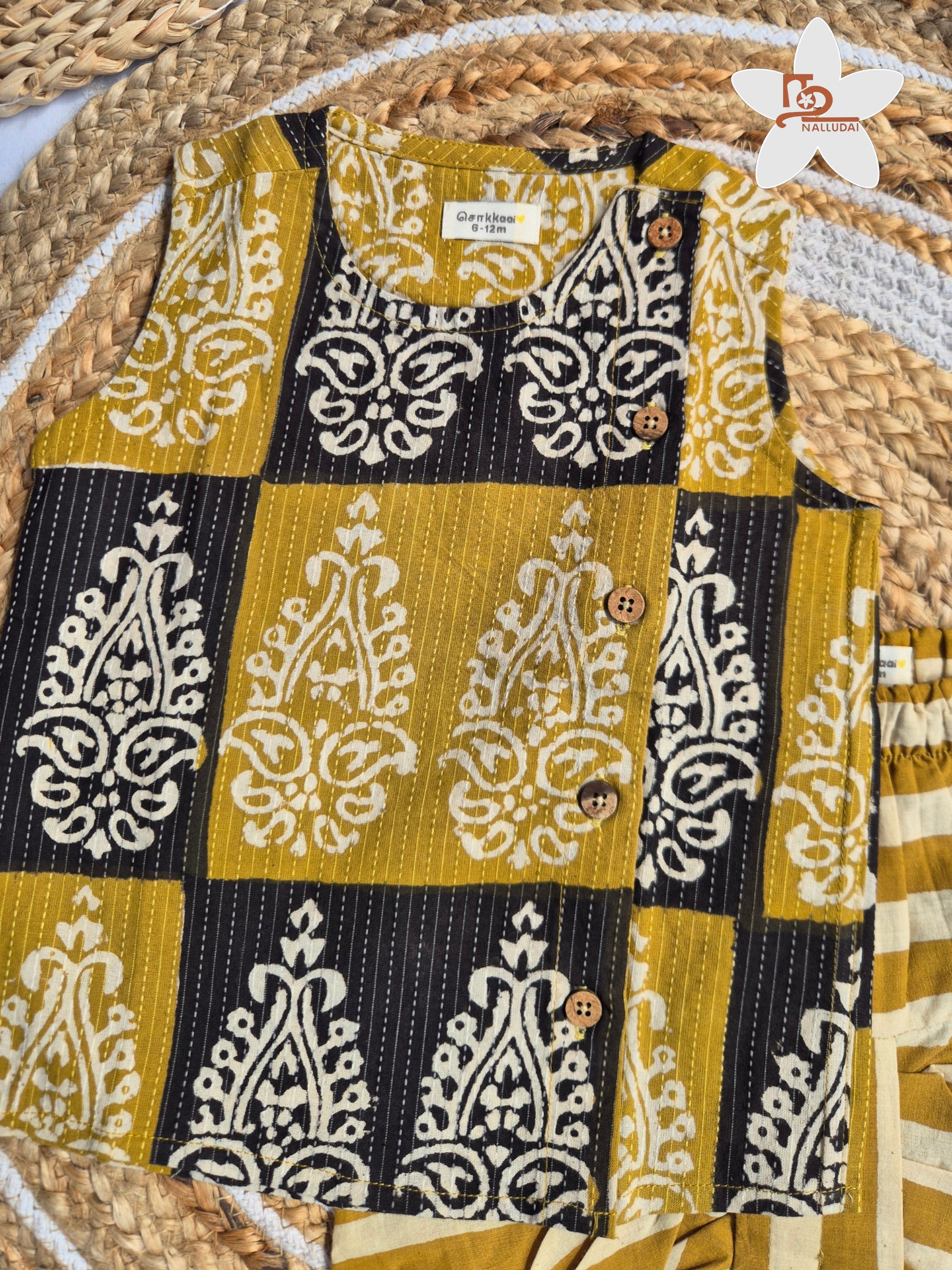 Mustard Paisley Kantha Cotton Dhoti set