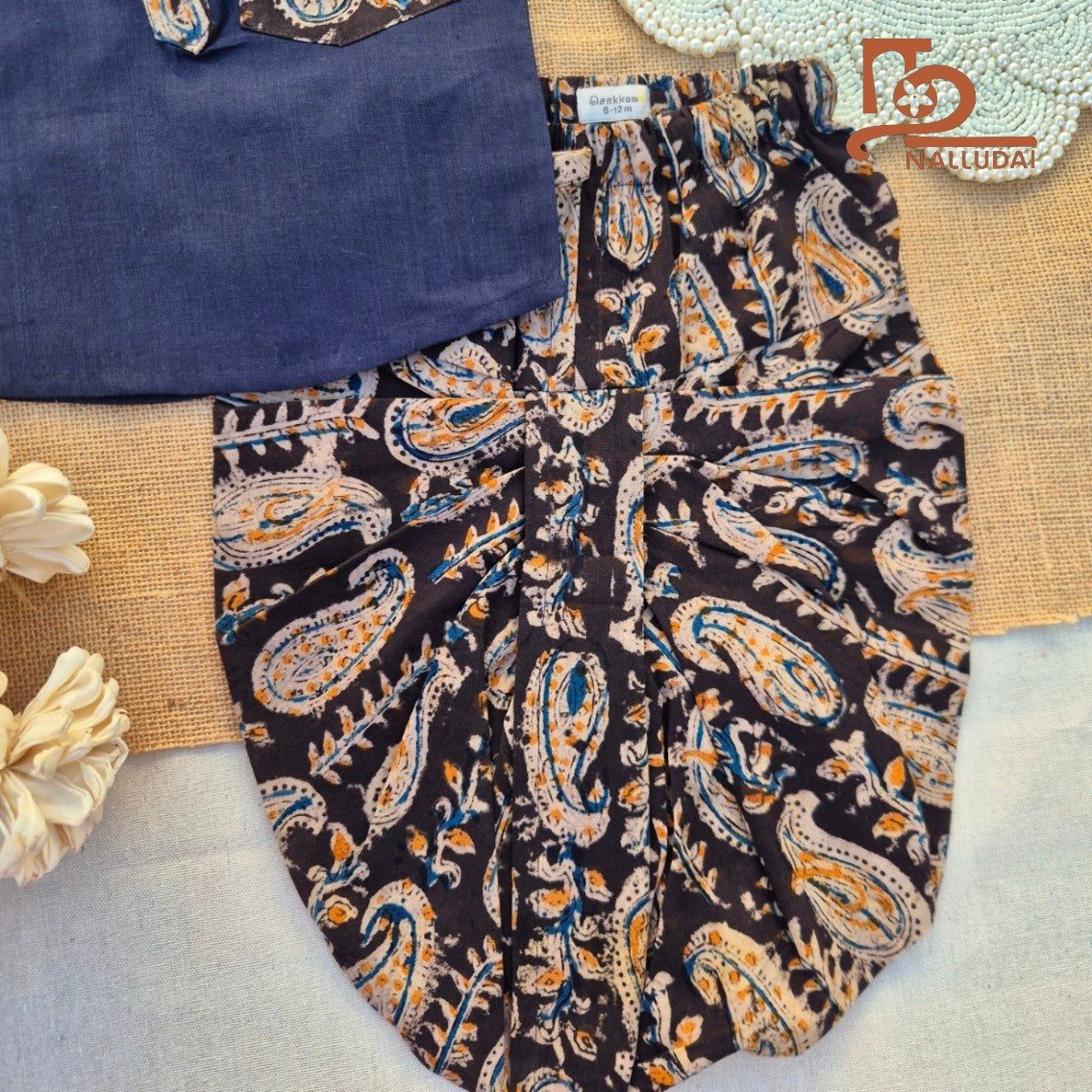 Kalamkari Navy Paisley Dhoti set