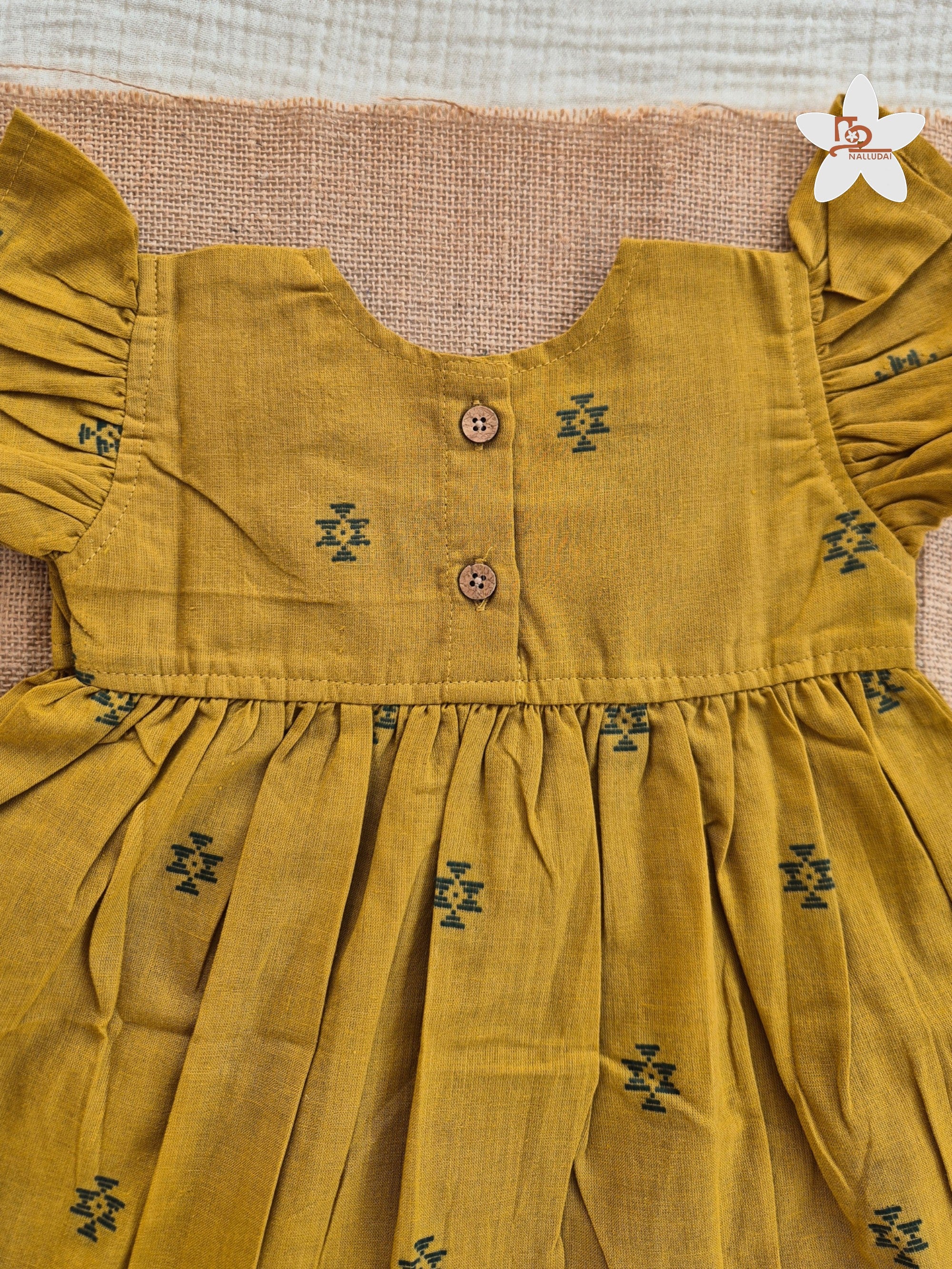 Mustard Grove Frill Sleeve Box Neck Frock