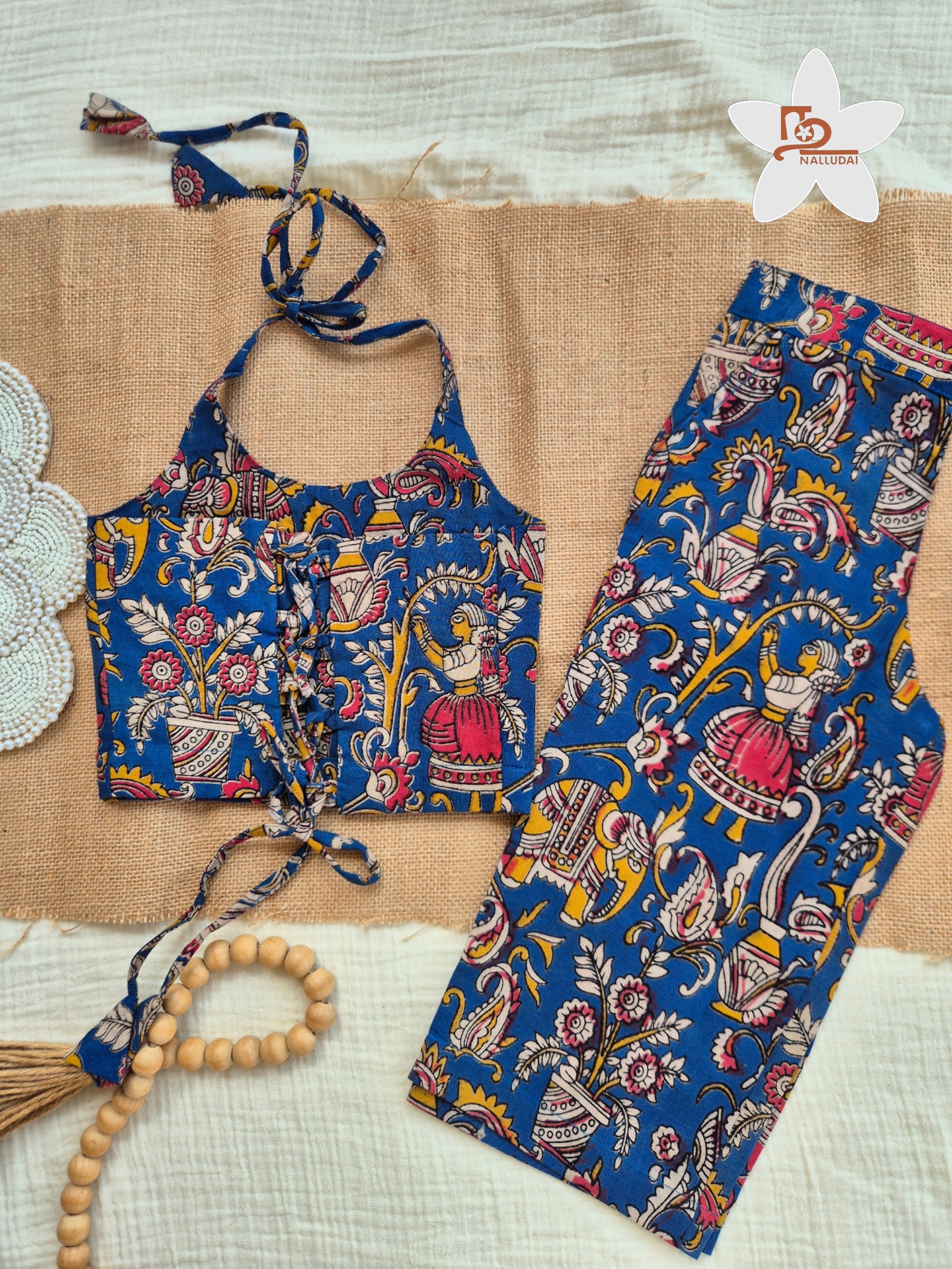 Folk Blue Kalamkari Palazzo Set