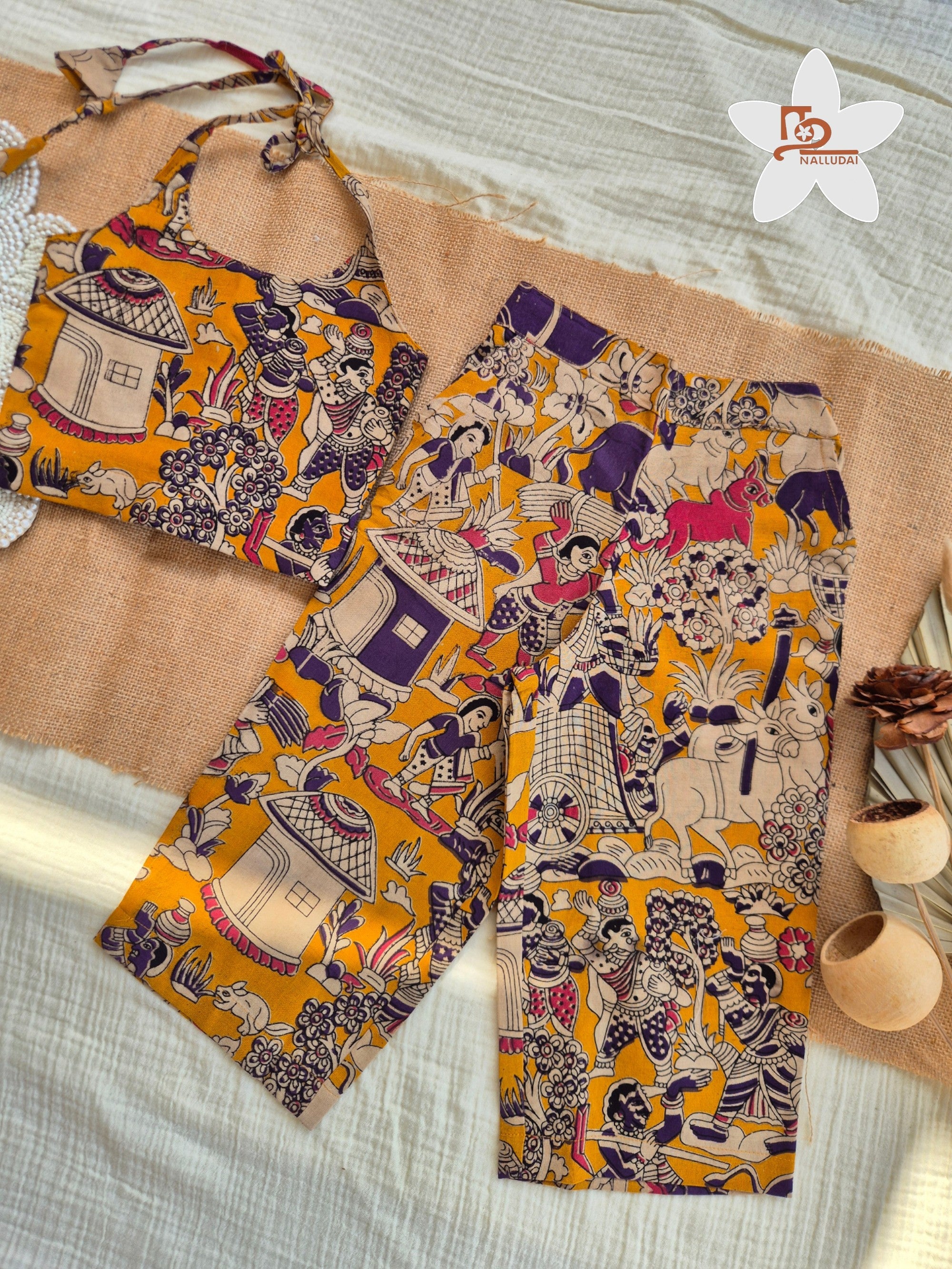 Golden Folk Kalamkari Palazzo Set