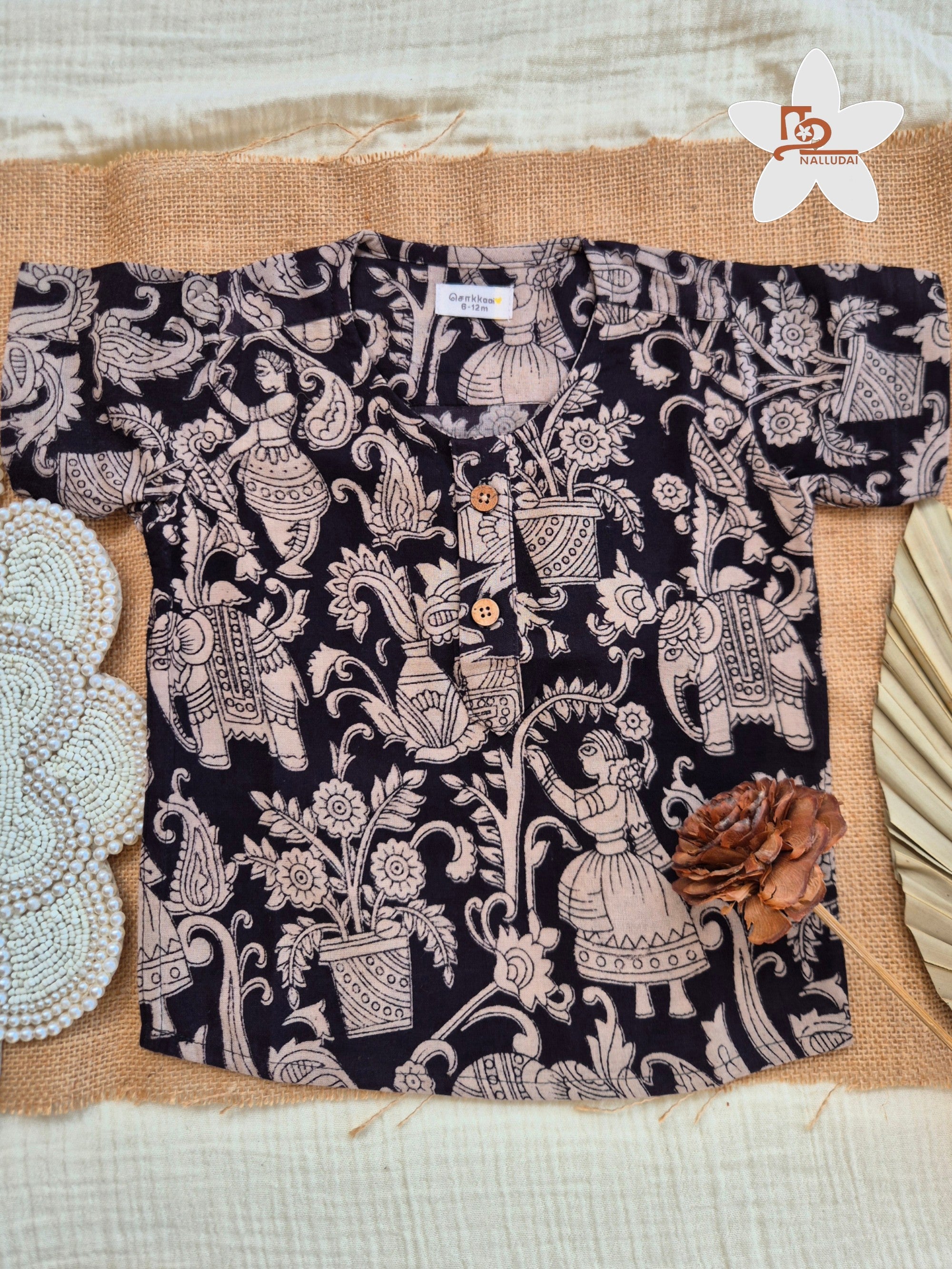 Black Bloom Kalamkari Kurta