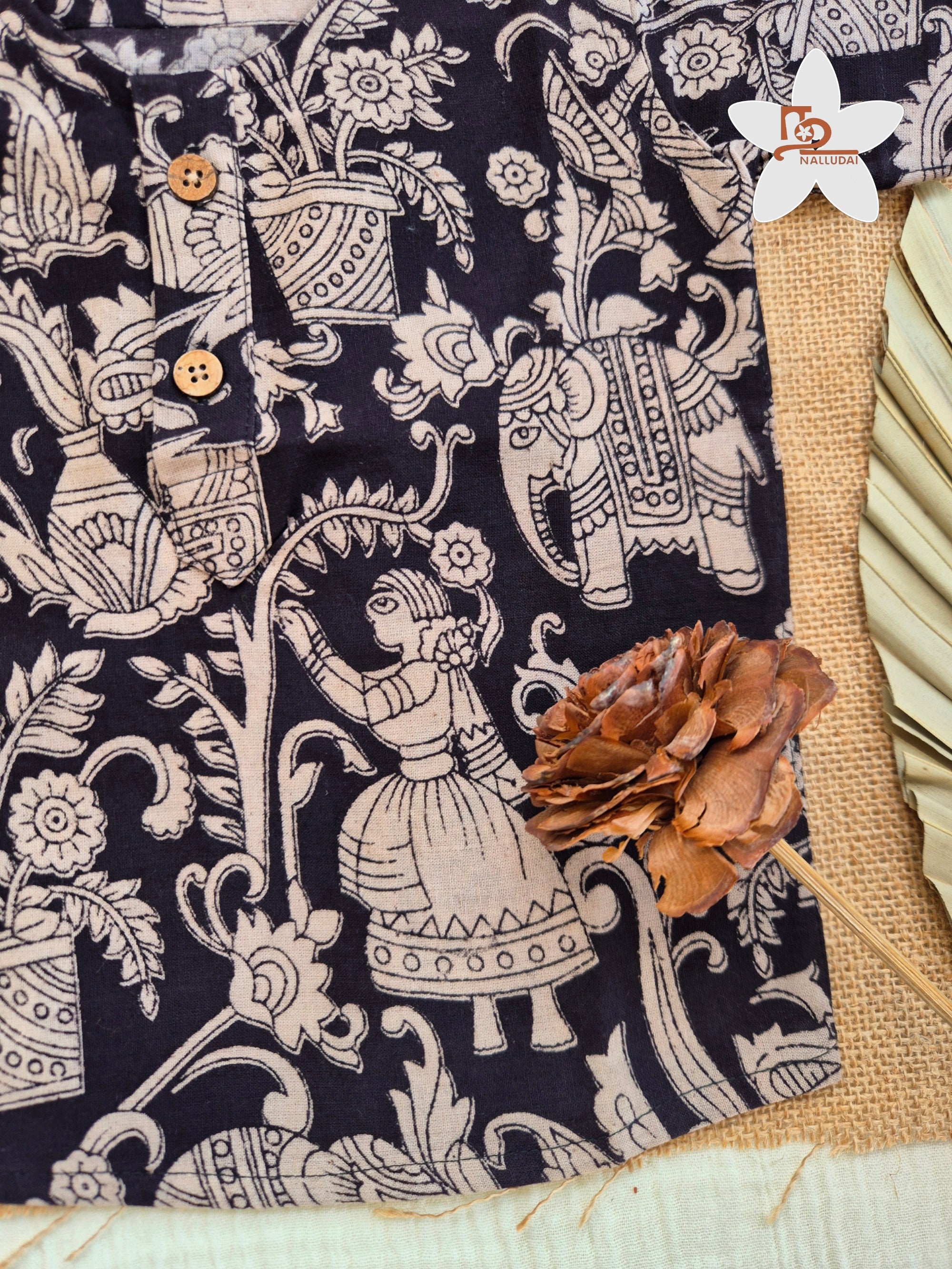 Black Bloom Kalamkari Kurta