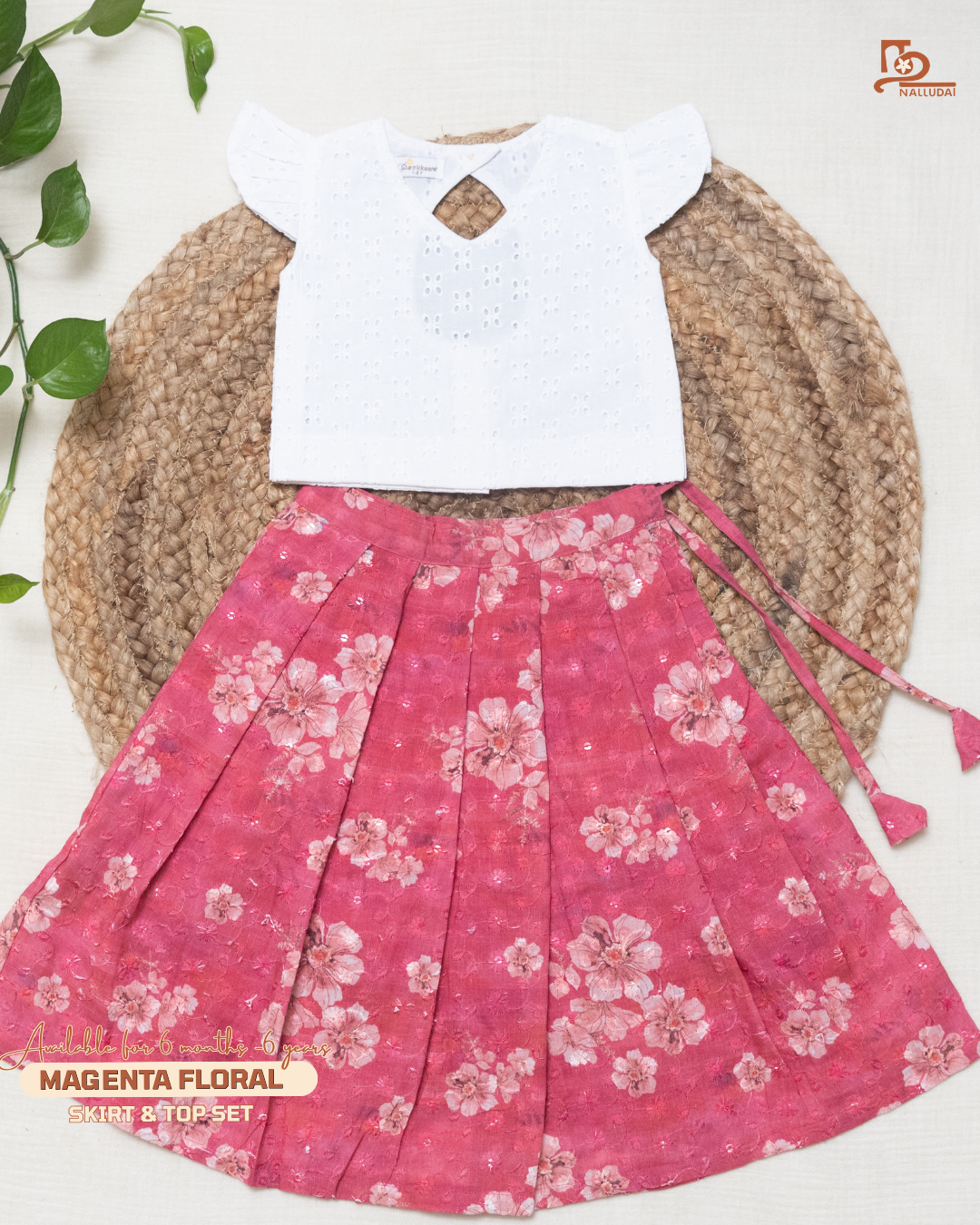 Magenta Floral Skirt & Crop Top set