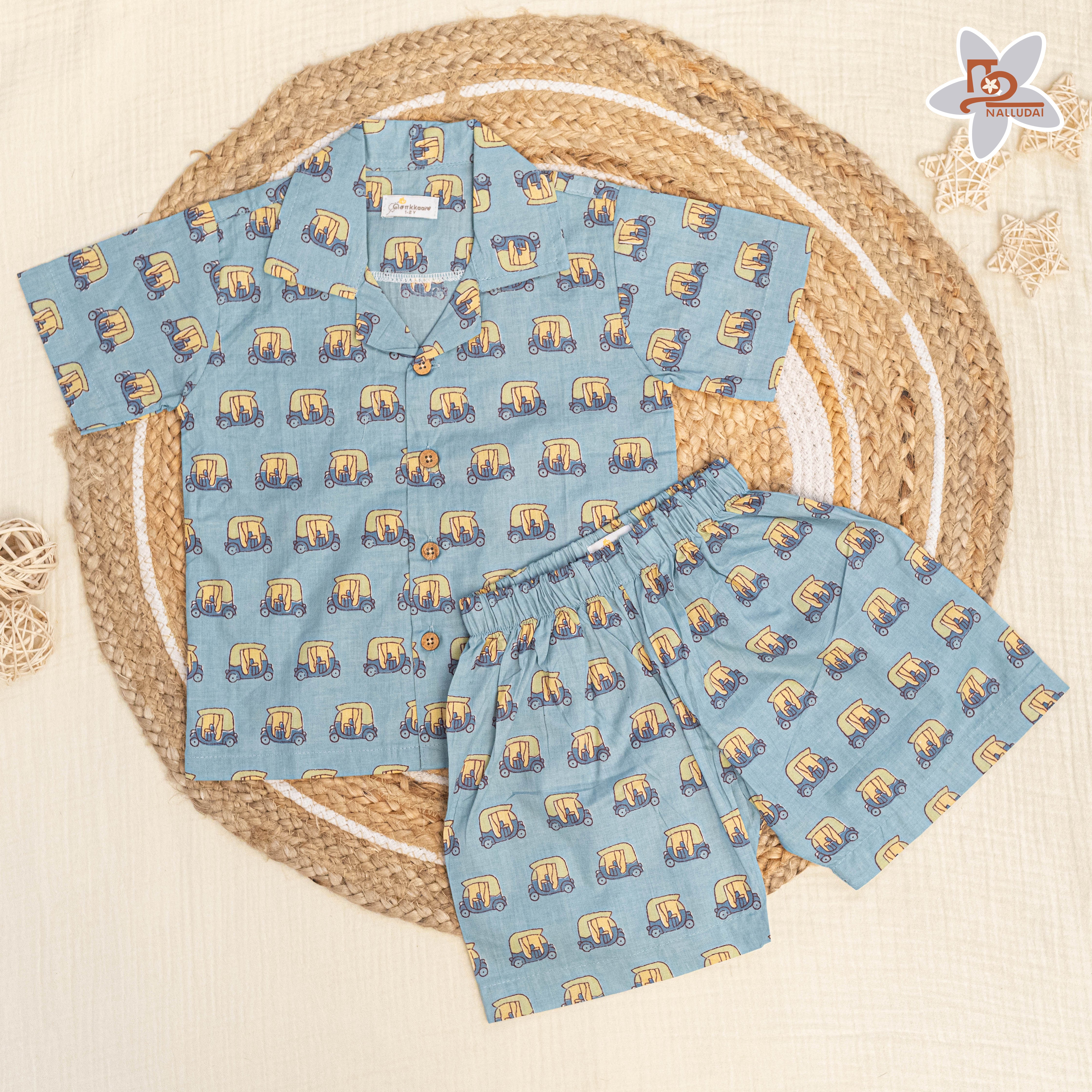 Blue Tuk-Tuk Ride Open Collar Coord Set