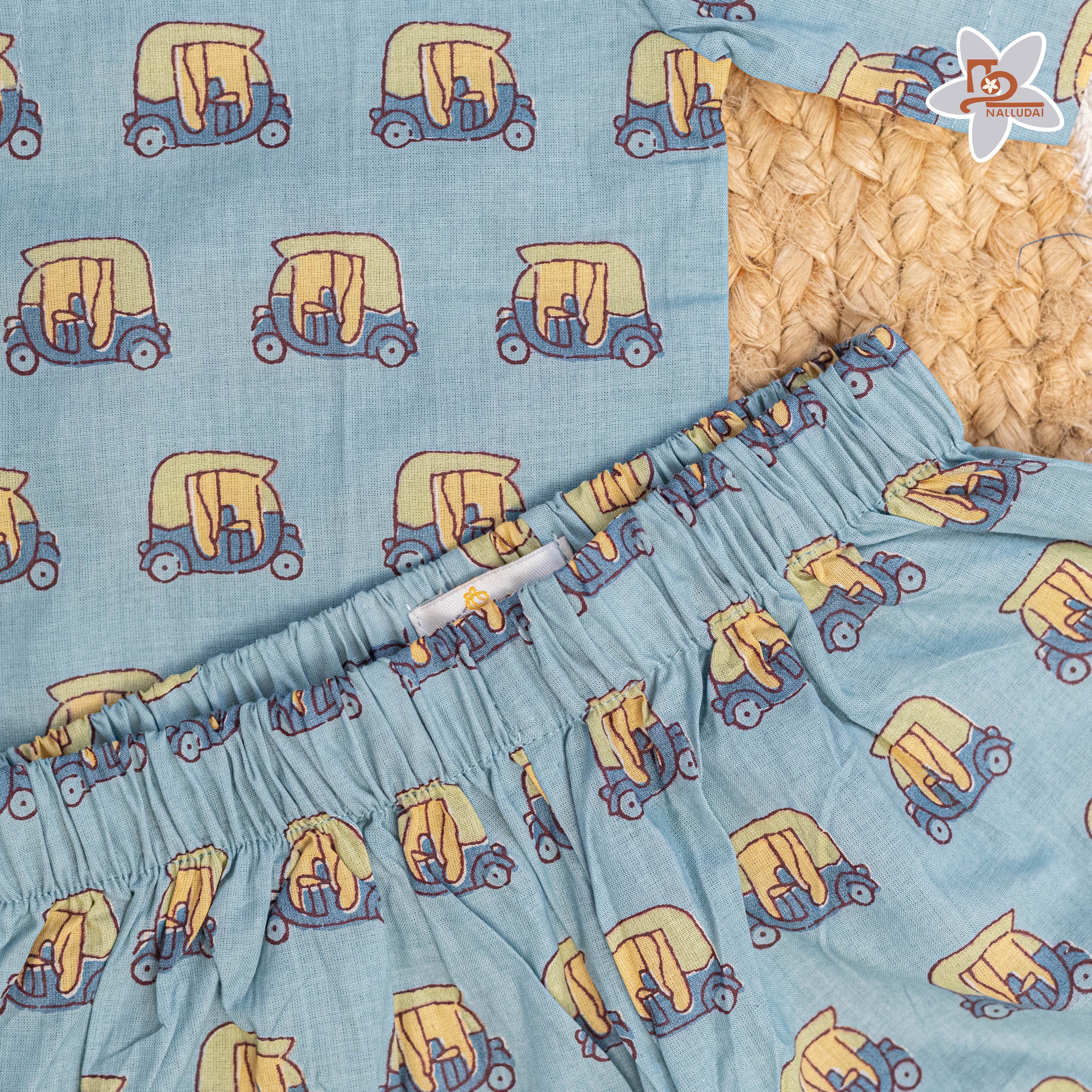 Blue Tuk-Tuk Ride Open Collar Coord Set