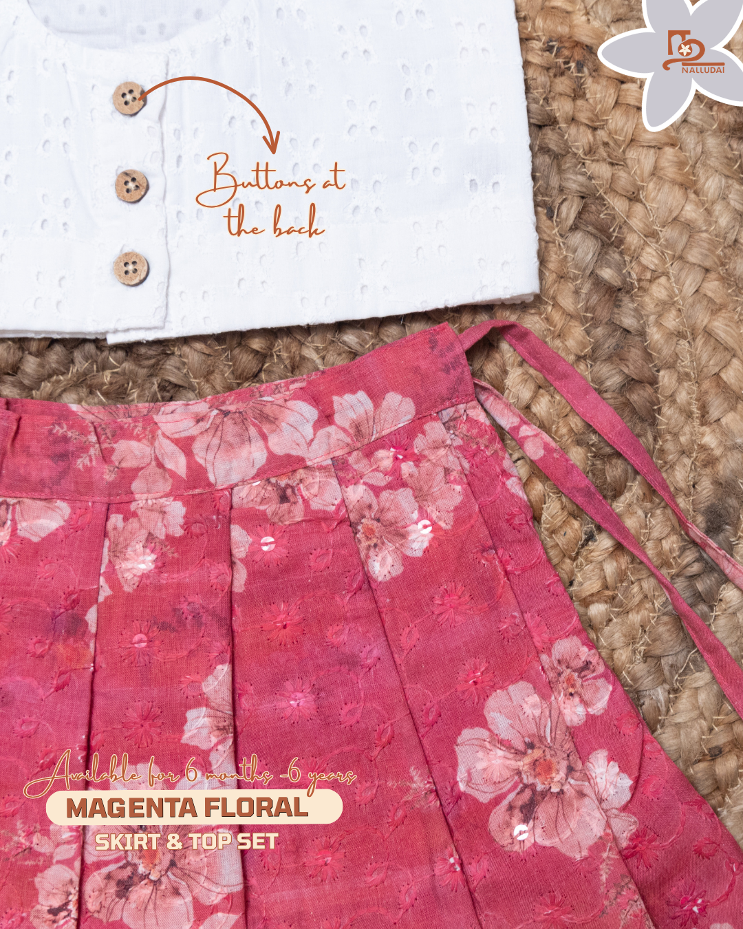 Magenta Floral Skirt & Crop Top set