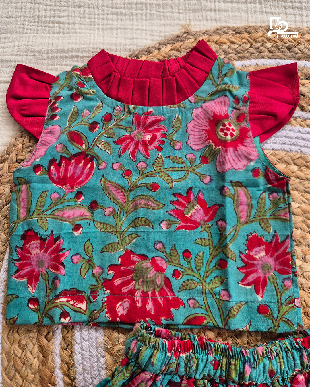 Turquoise Gulmohar Skirt & Top set