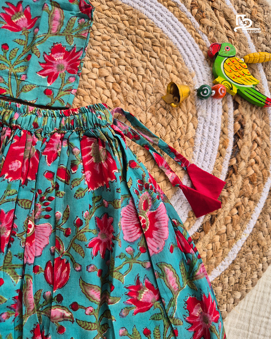 Turquoise Gulmohar Skirt & Top set