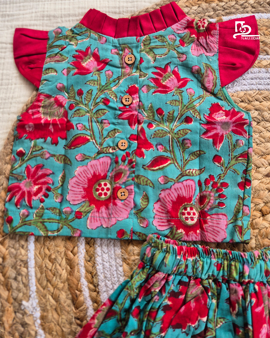 Turquoise Gulmohar Skirt & Top set