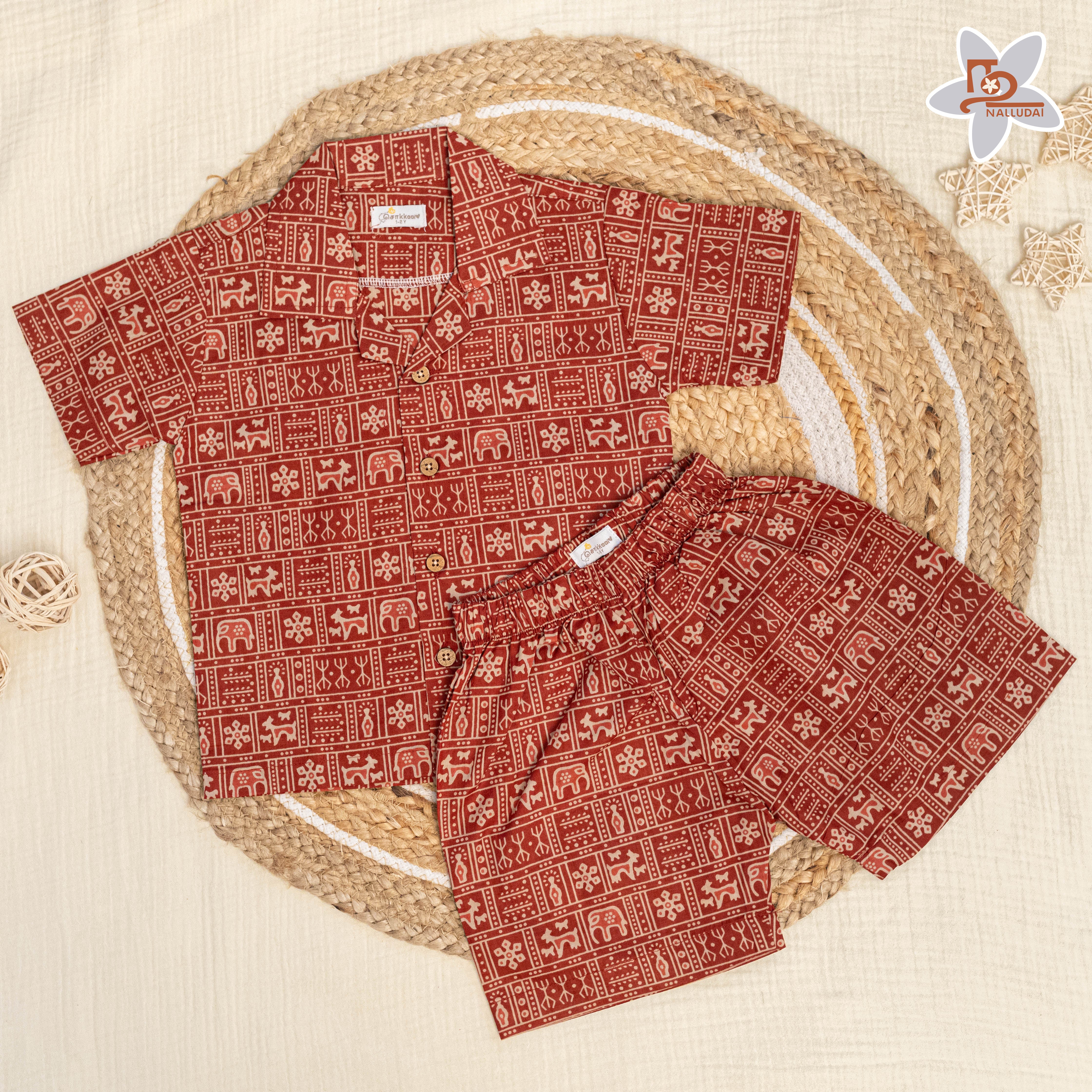 Rustic Red Tribal Tile Open Collar Co-Ord Set
