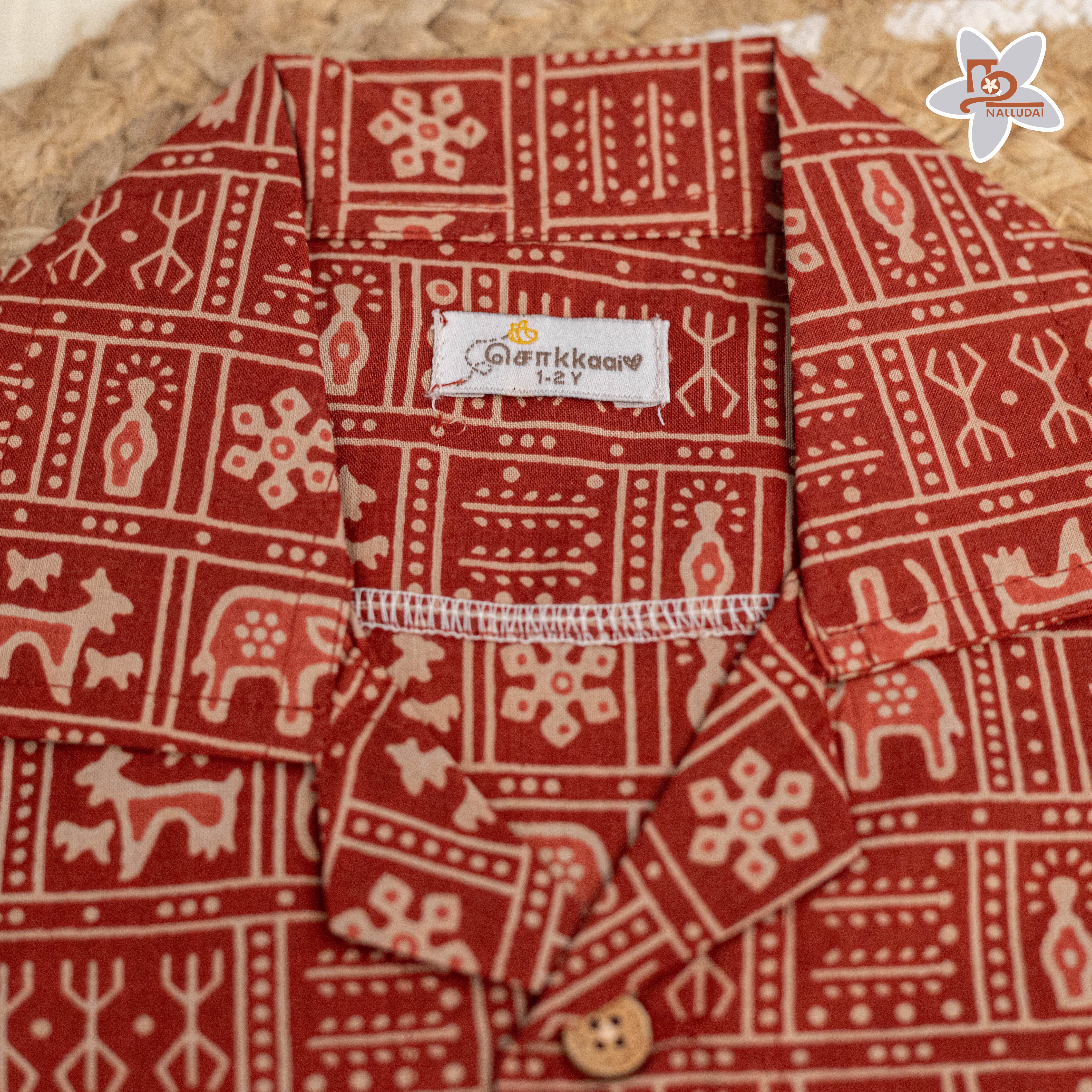Rustic Red Tribal Tile Open Collar Co-Ord Set