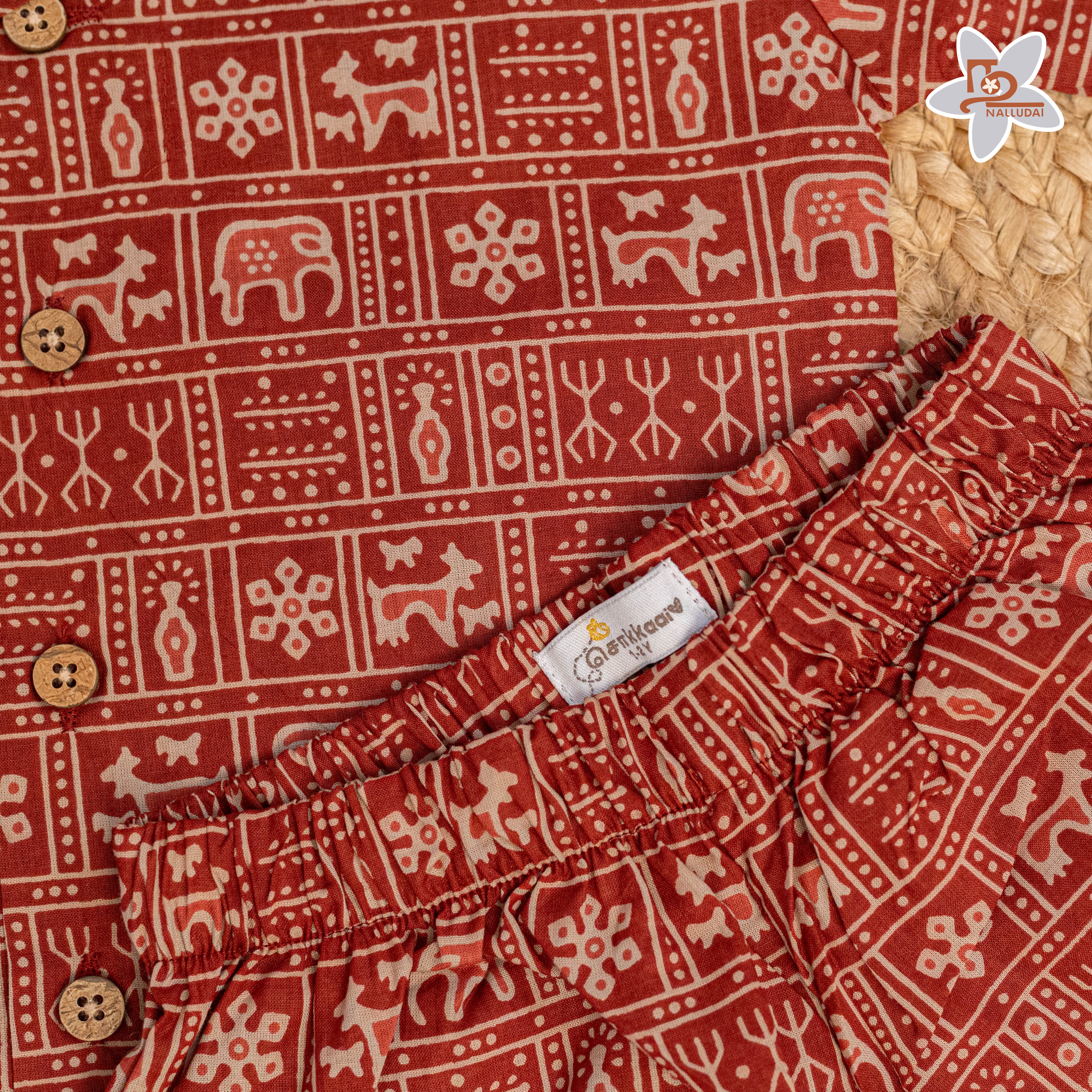 Rustic Red Tribal Tile Open Collar Co-Ord Set