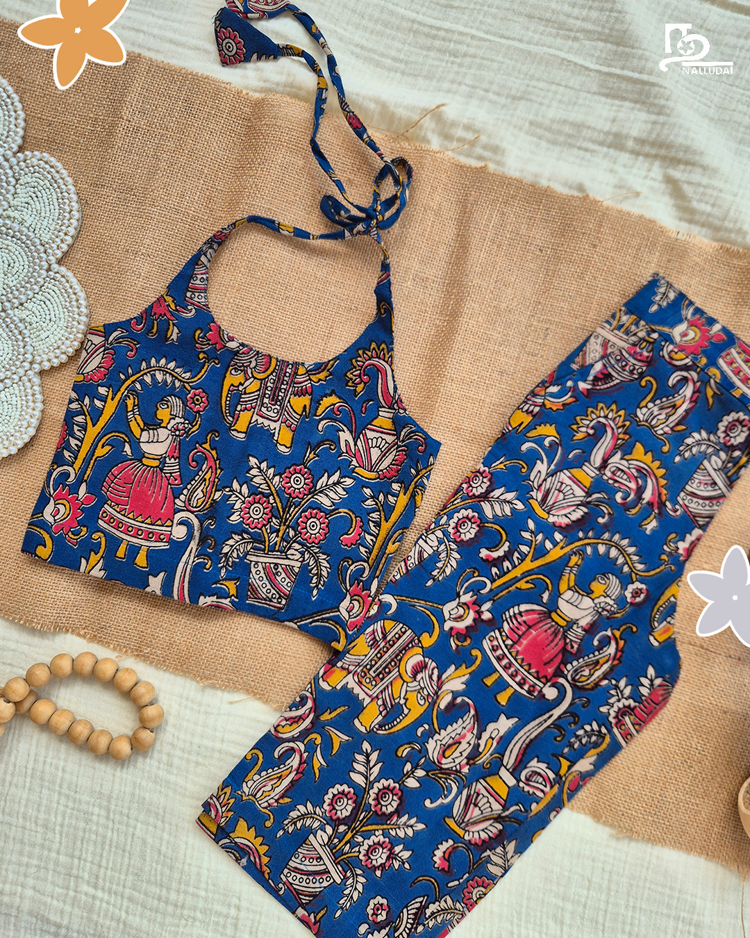 Folk Blue Kalamkari Palazzo Set