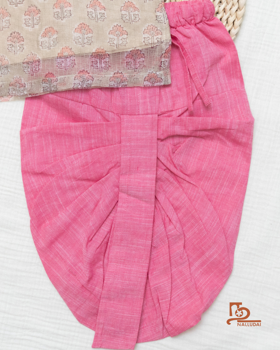 Misty Rosewood Kota Cotton & Handloom Dhoti Set