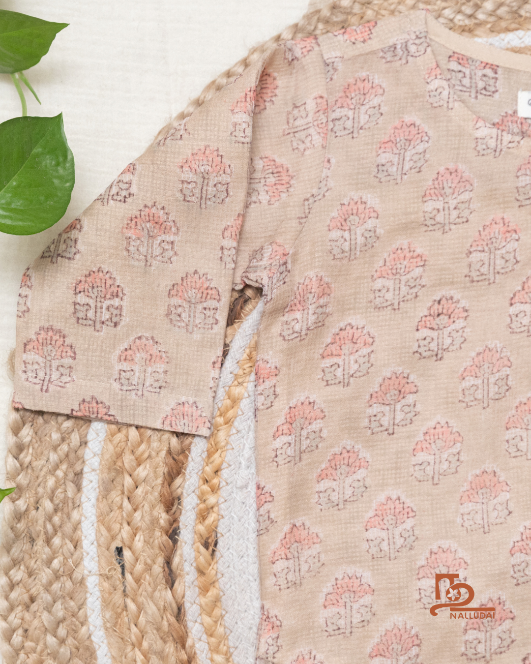 Misty Rosewood Kota Cotton & Handloom Side Button Dhoti Set