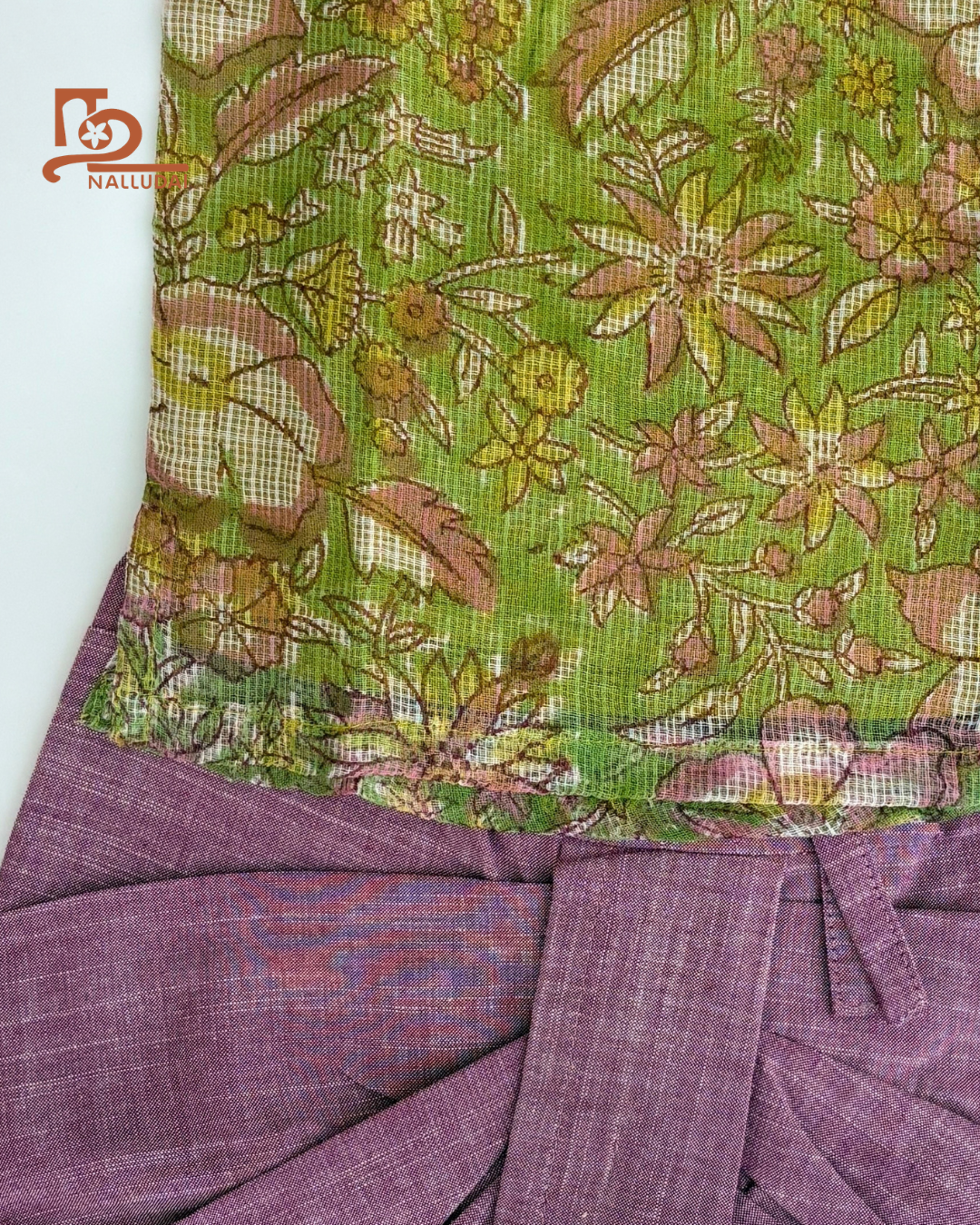 Spring Meadow Floral Side Button Kota Cotton & Handloom Dhoti Set