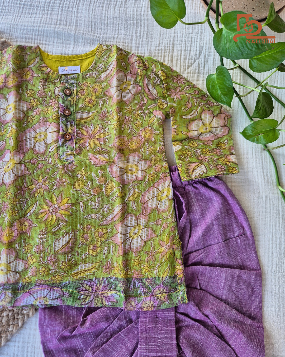 Spring Meadow Floral Kota Cotton & Handloom Dhoti Set