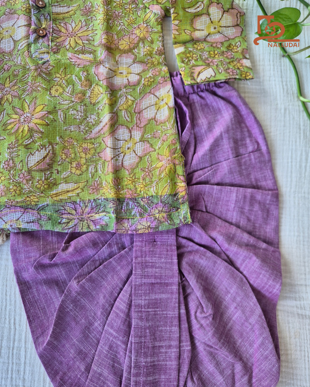 Spring Meadow Floral Kota Cotton & Handloom Dhoti Set