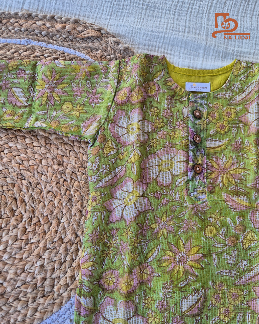 Spring Meadow Floral Kota Cotton & Handloom Dhoti Set