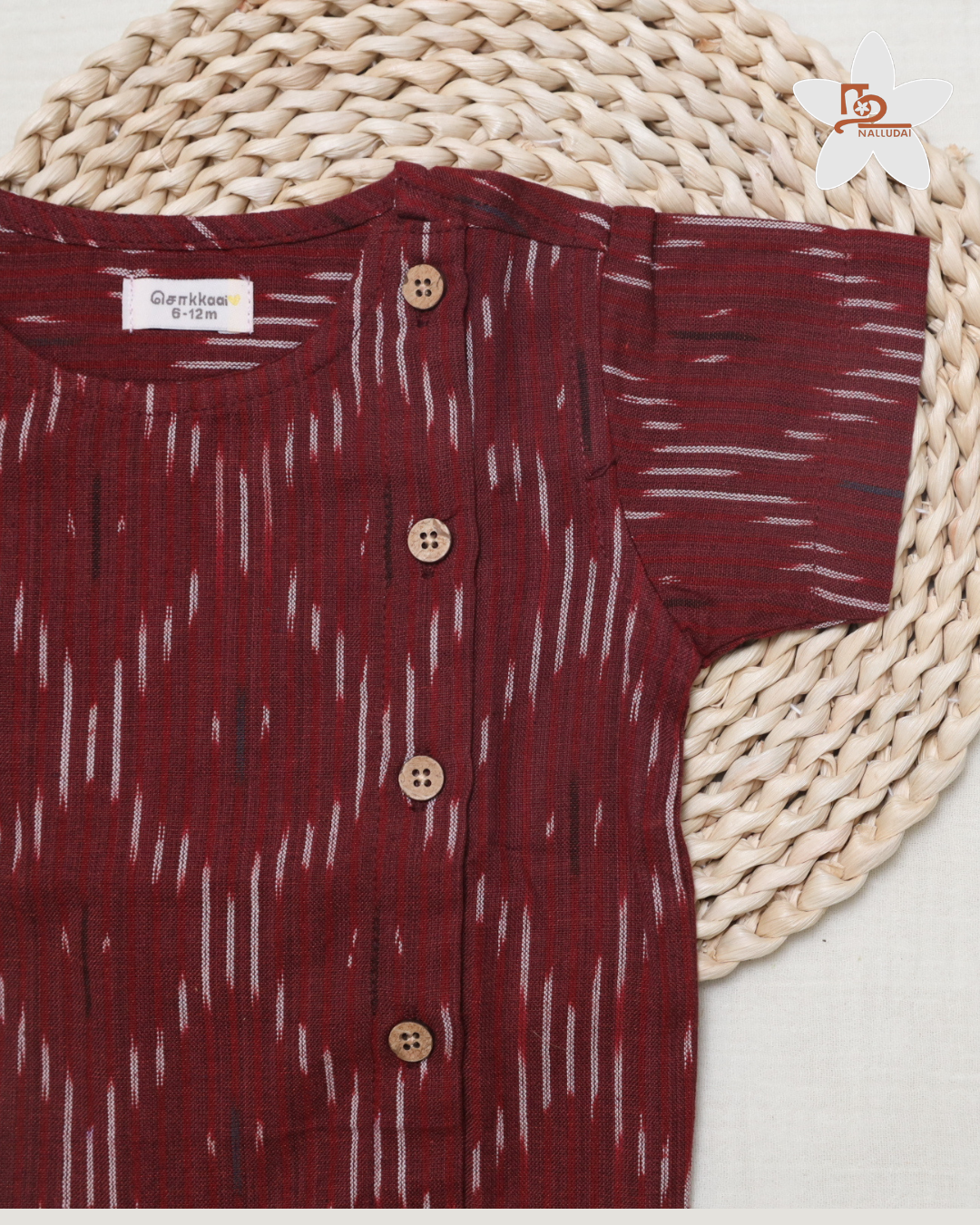 Wine Maroon & Grey Ikat Cotton Dhoti set