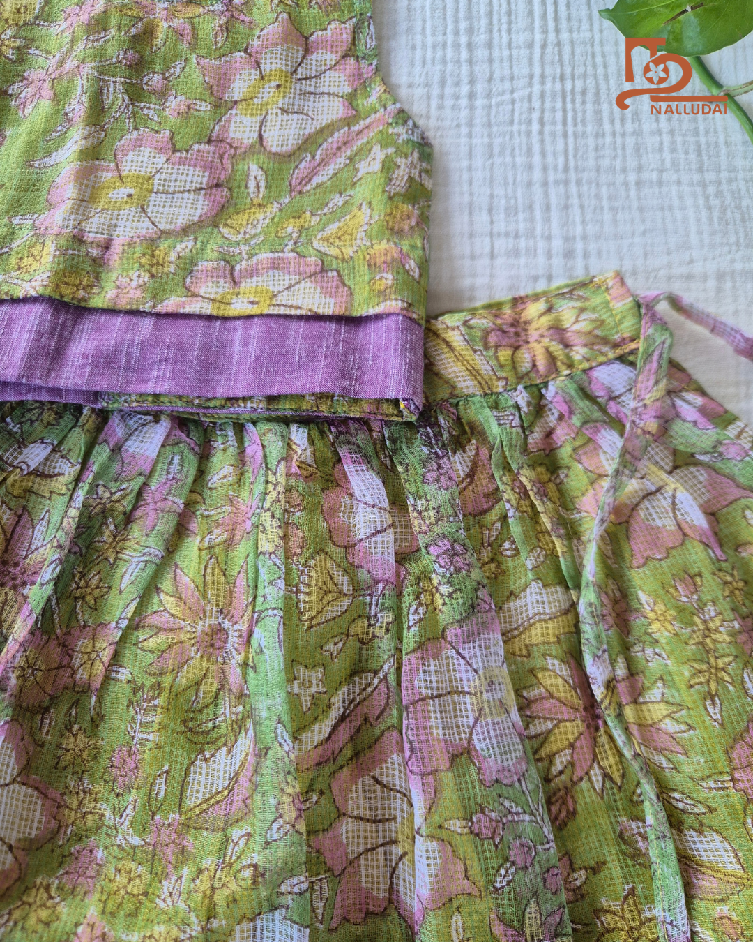 Spring Meadow Floral Kota Cotton Skirt & Top set