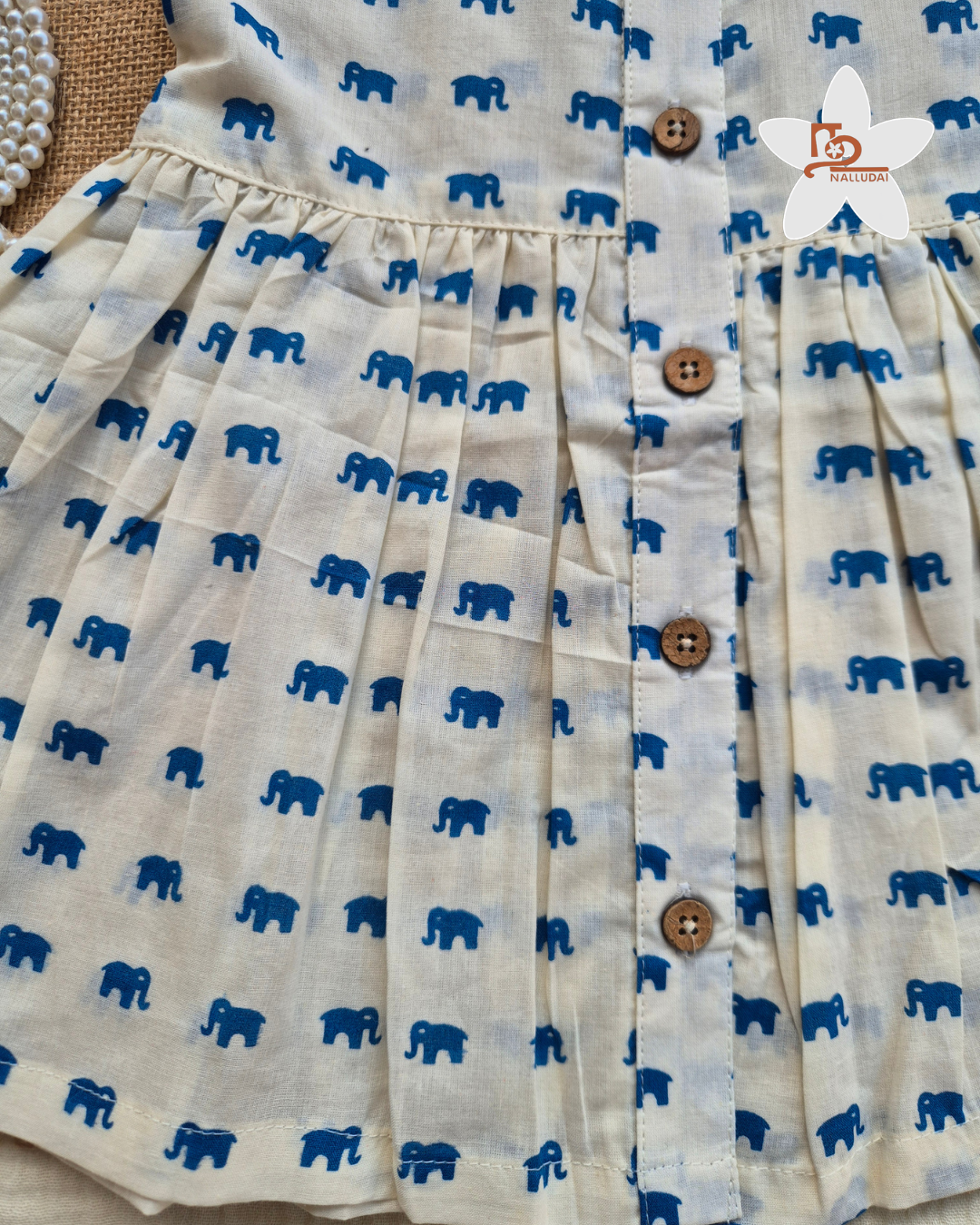 Little Blue Elephant Centre Button Girl Frock