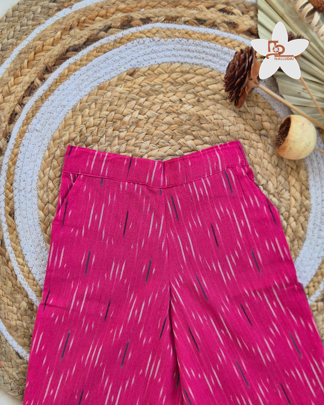 Blush Pink Ikat Frill Top with Palazzo Pants Co-ord set