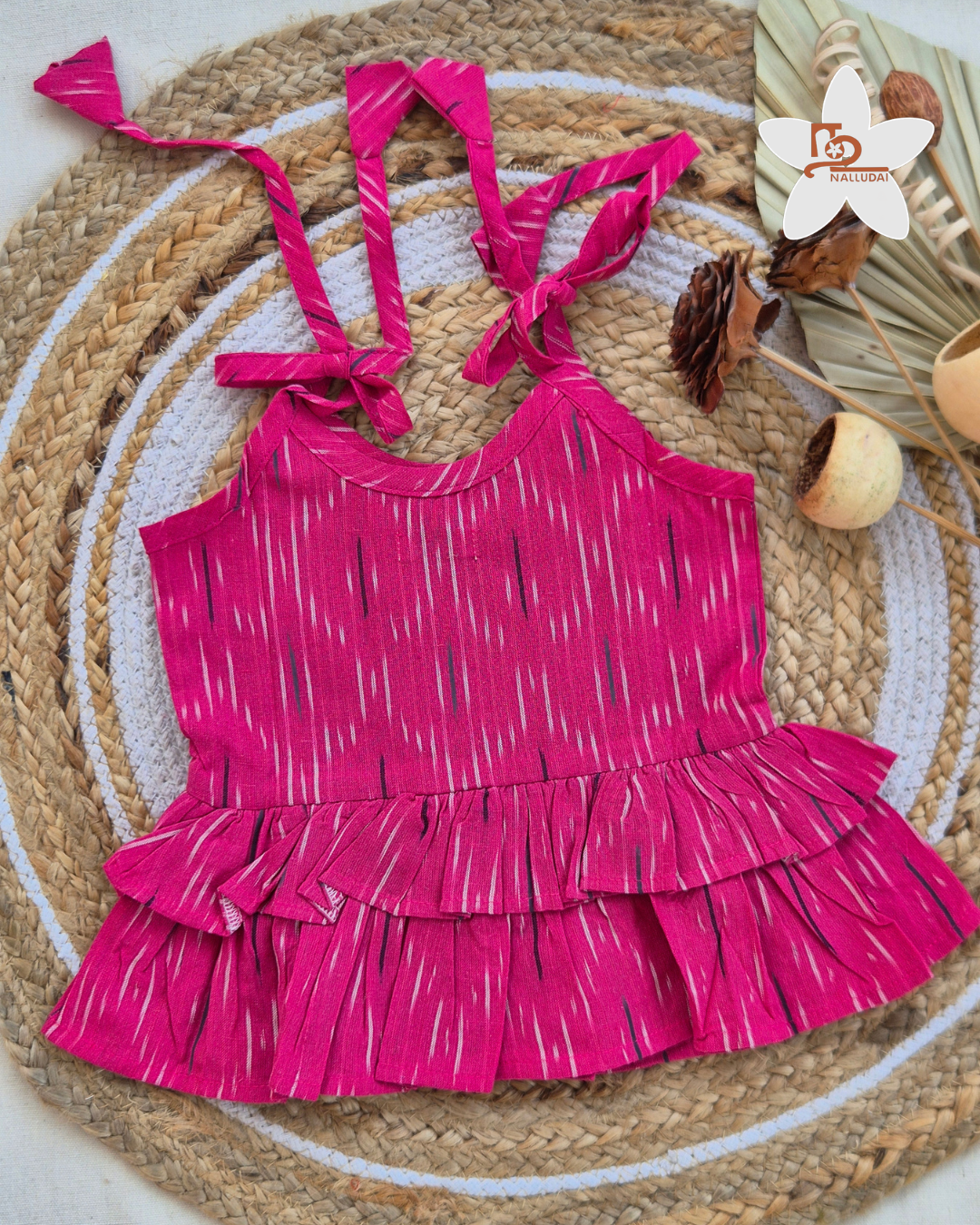 Blush Pink Ikat Frill Top with Palazzo Pants Co-ord set