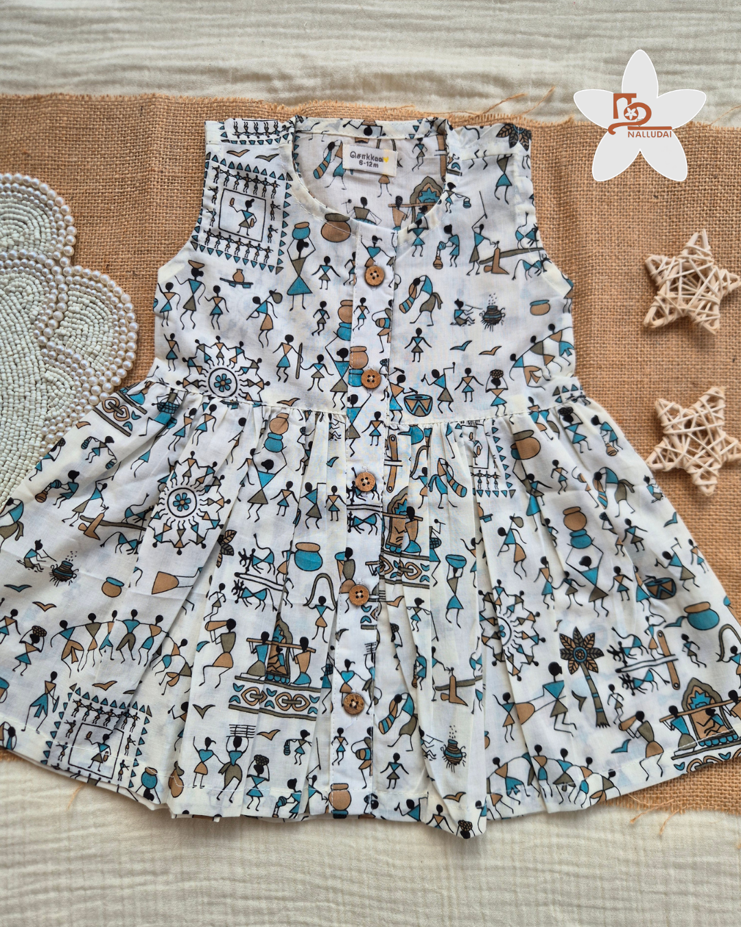 Warli Whimsy Centre Button Girl Frock