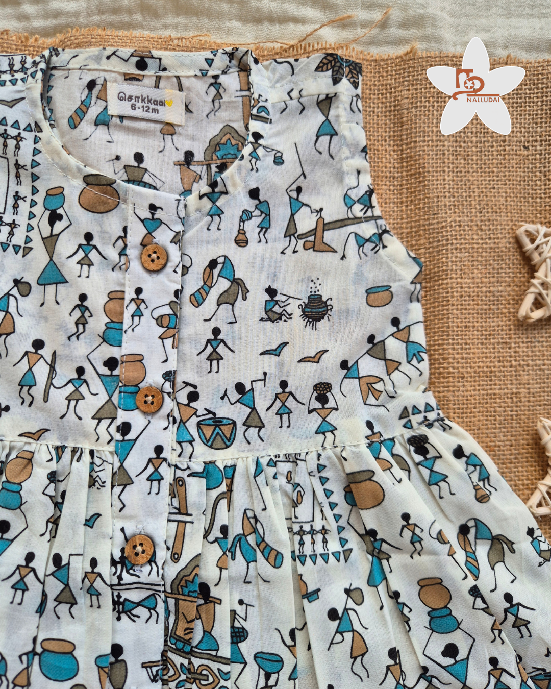 Warli Whimsy Centre Button Girl Frock