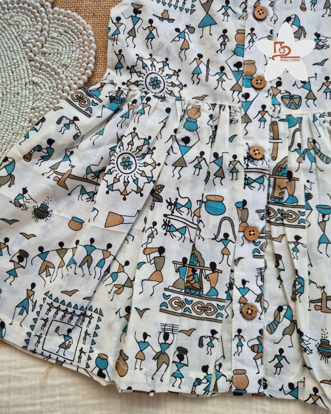 Warli Whimsy Centre Button Girl Frock