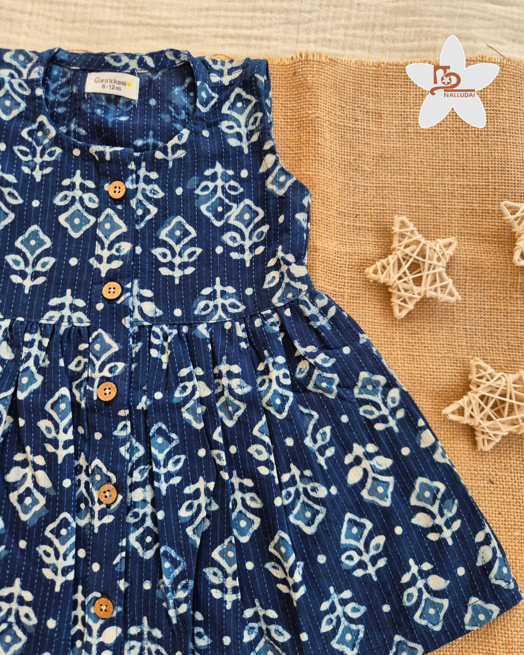 Indigo Blue Centre Button Girl Frock