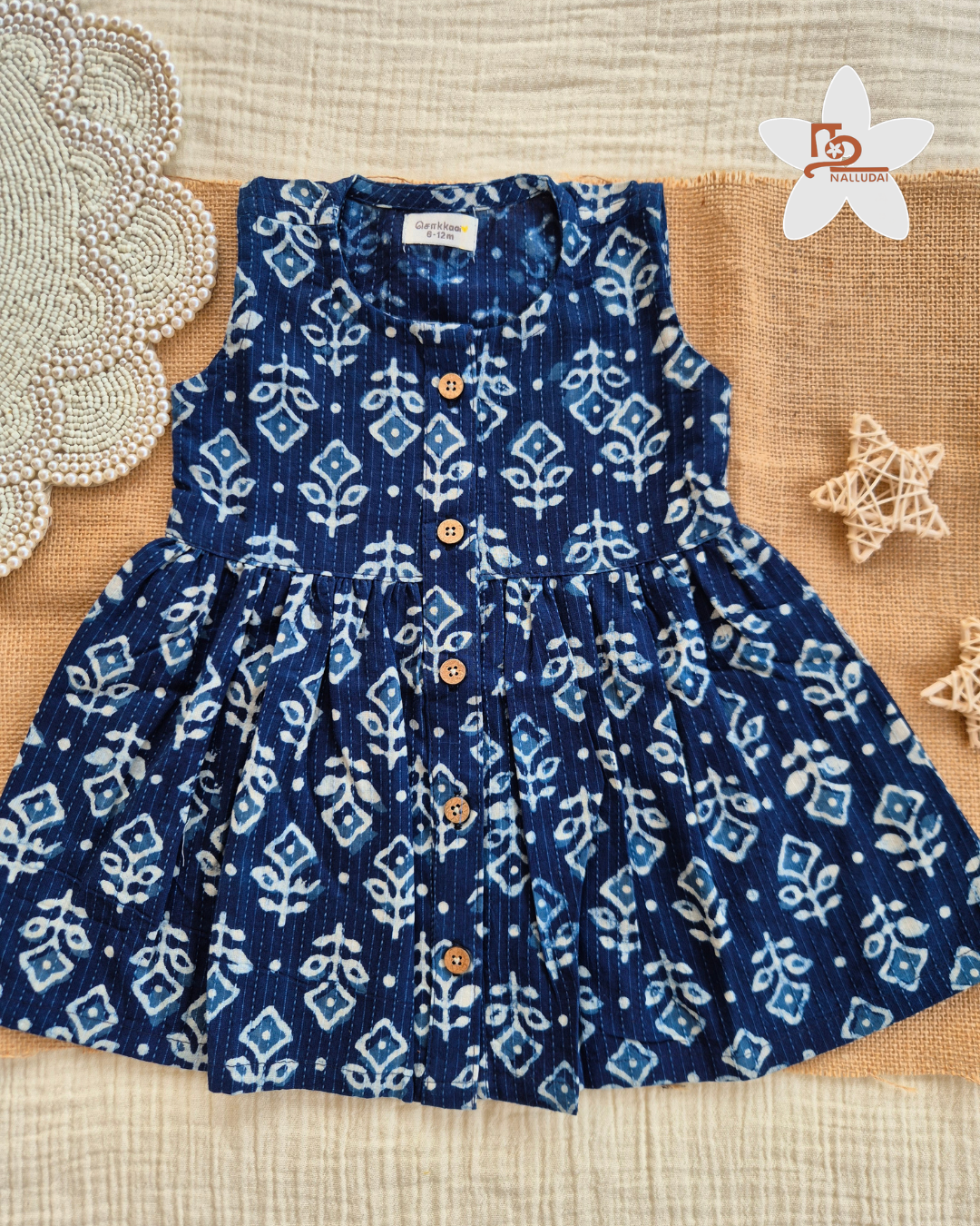 Indigo Blue Centre Button Girl Frock
