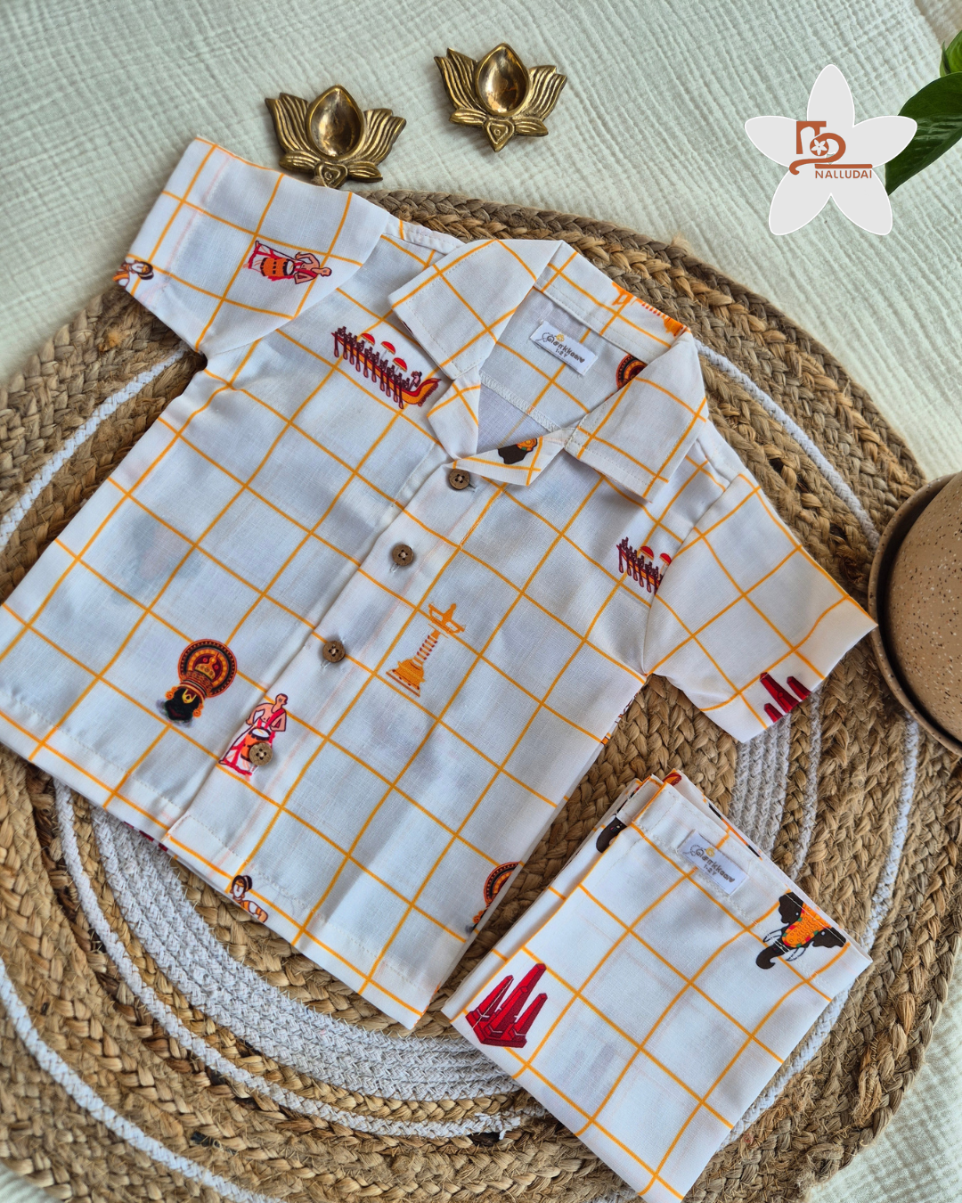 Onam Checks Cotton Linen Blend Shirt with Veshti