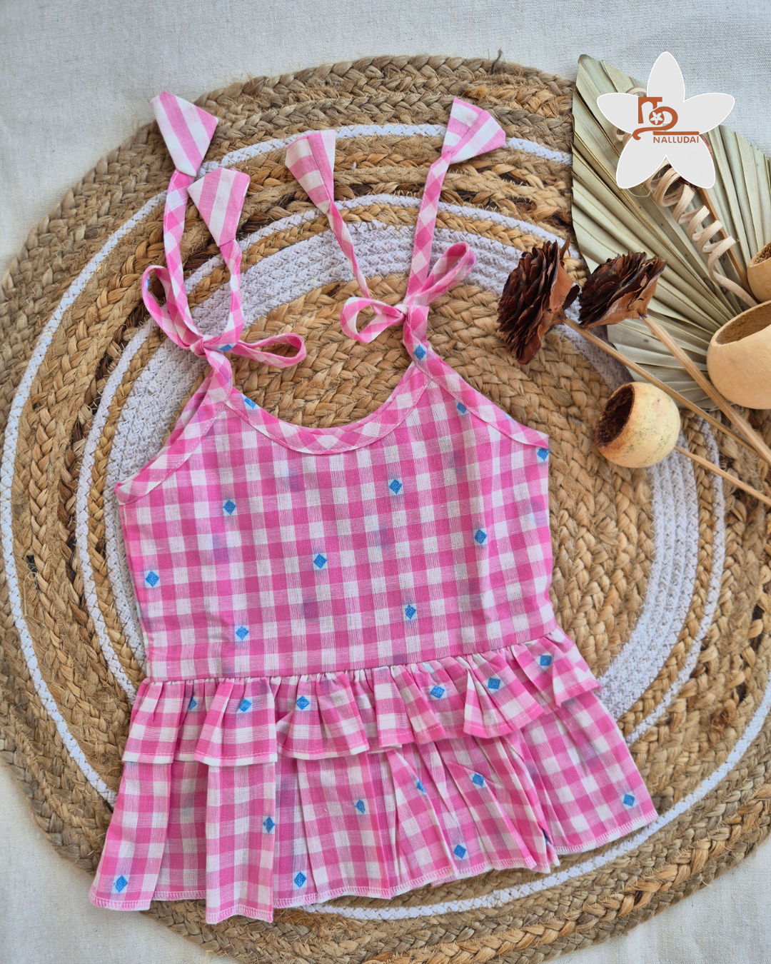 Pink Box Check Frill Top with Palazzo Pants Co-ord set