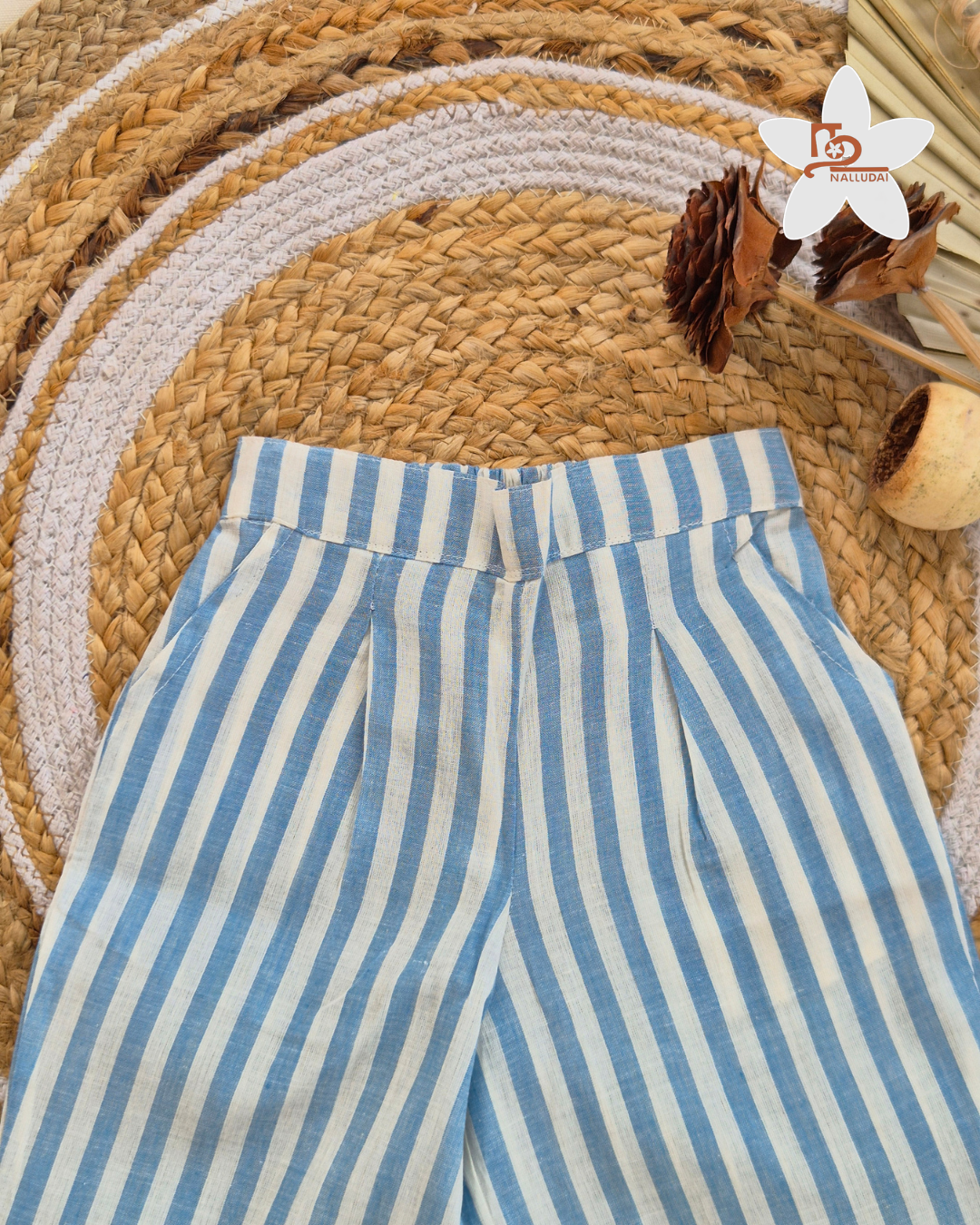 Blue Box Check Frill Top with Palazzo Pants Co-ord set