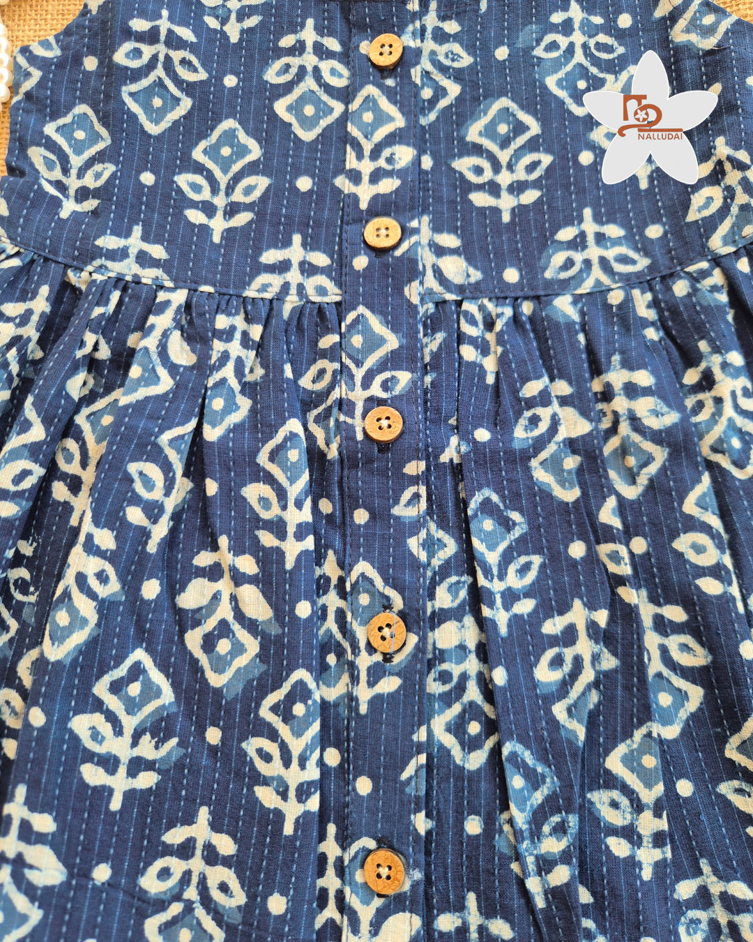 Indigo Blue Centre Button Girl Frock