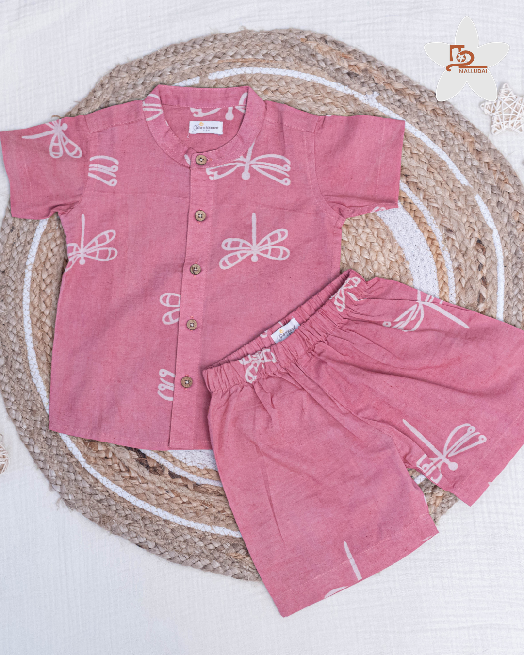 Pink Flutter Mandarin Collar Co-ord set