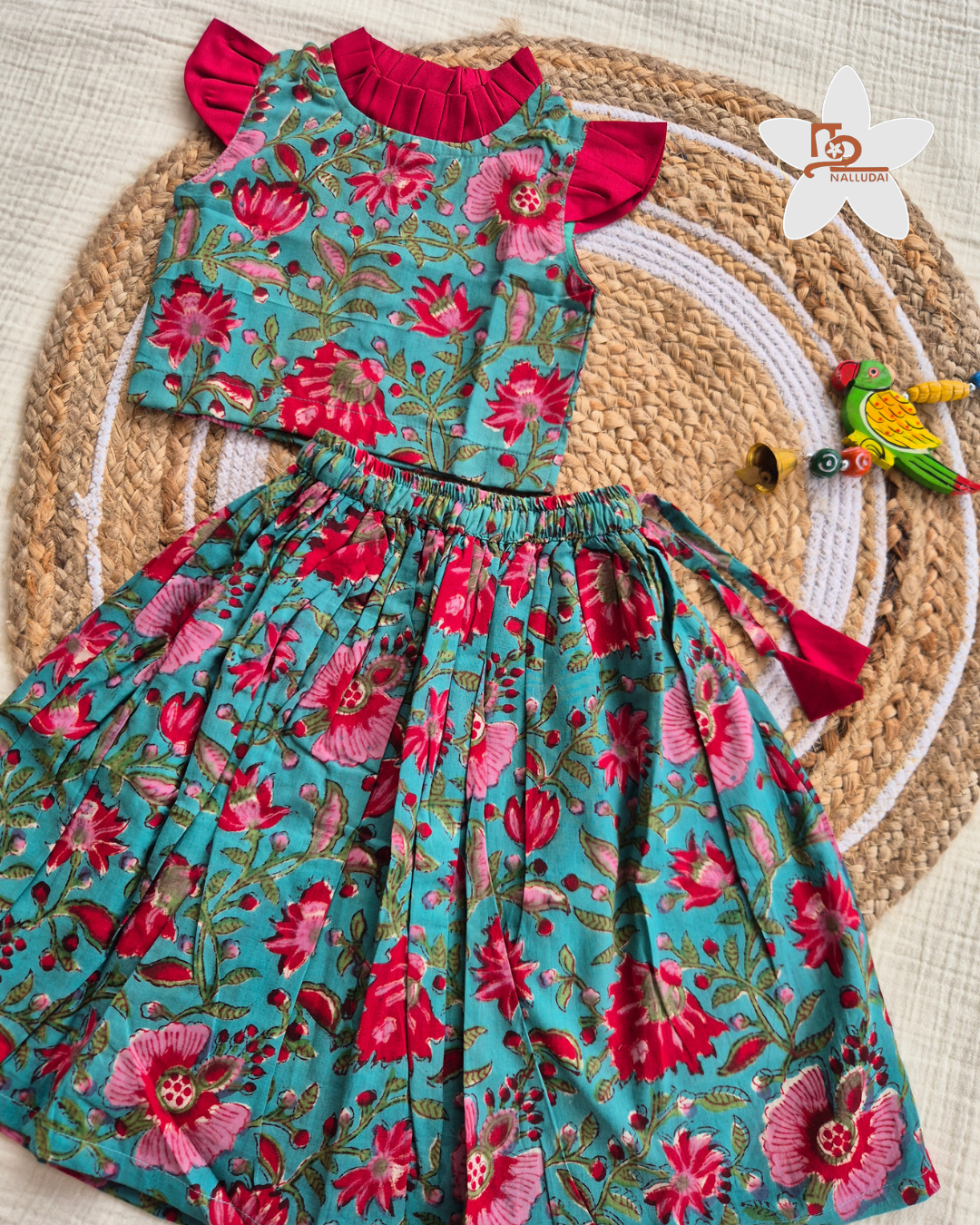 Turquoise Gulmohar Skirt & Top set