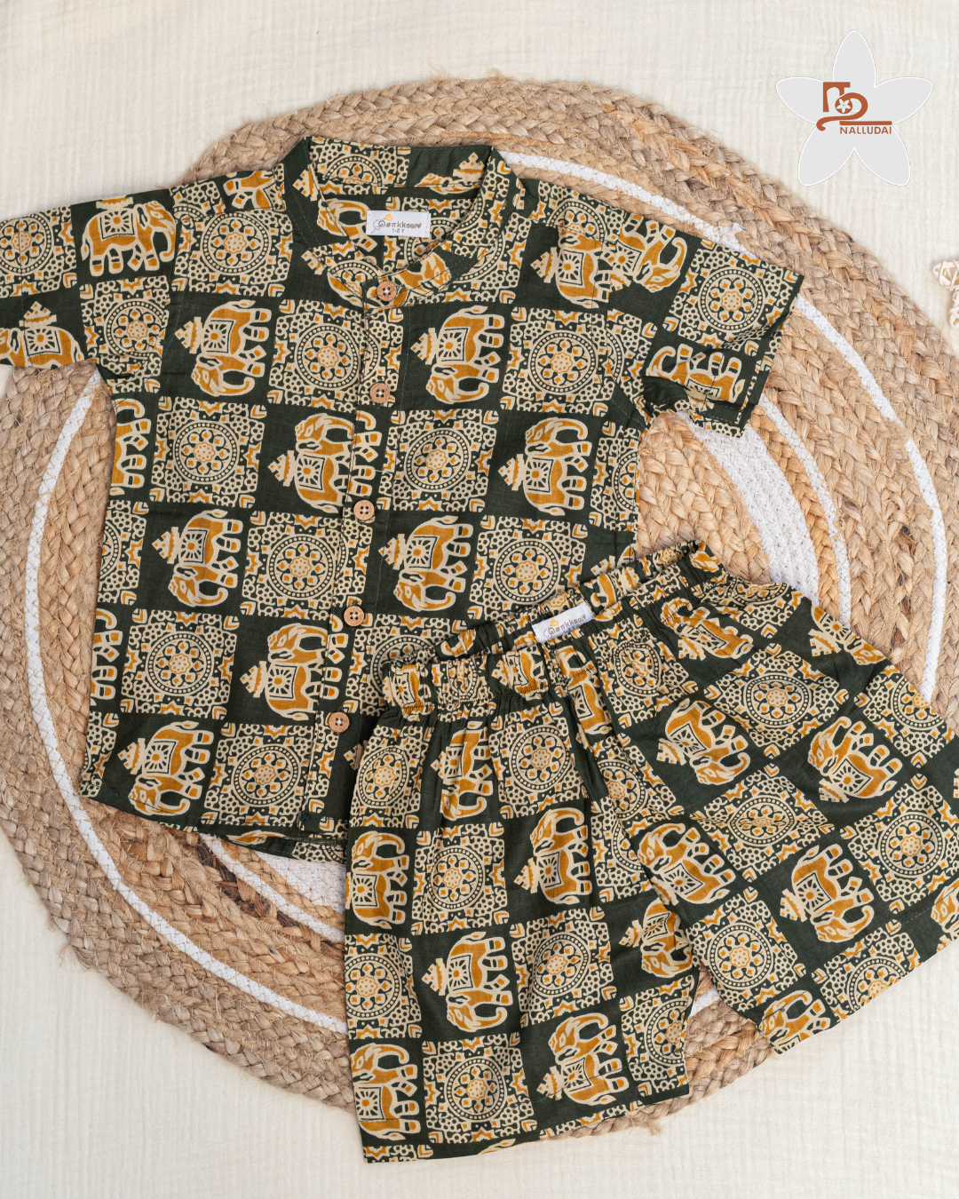 Green Elephant Parade Mandarin Collar Co-ord set