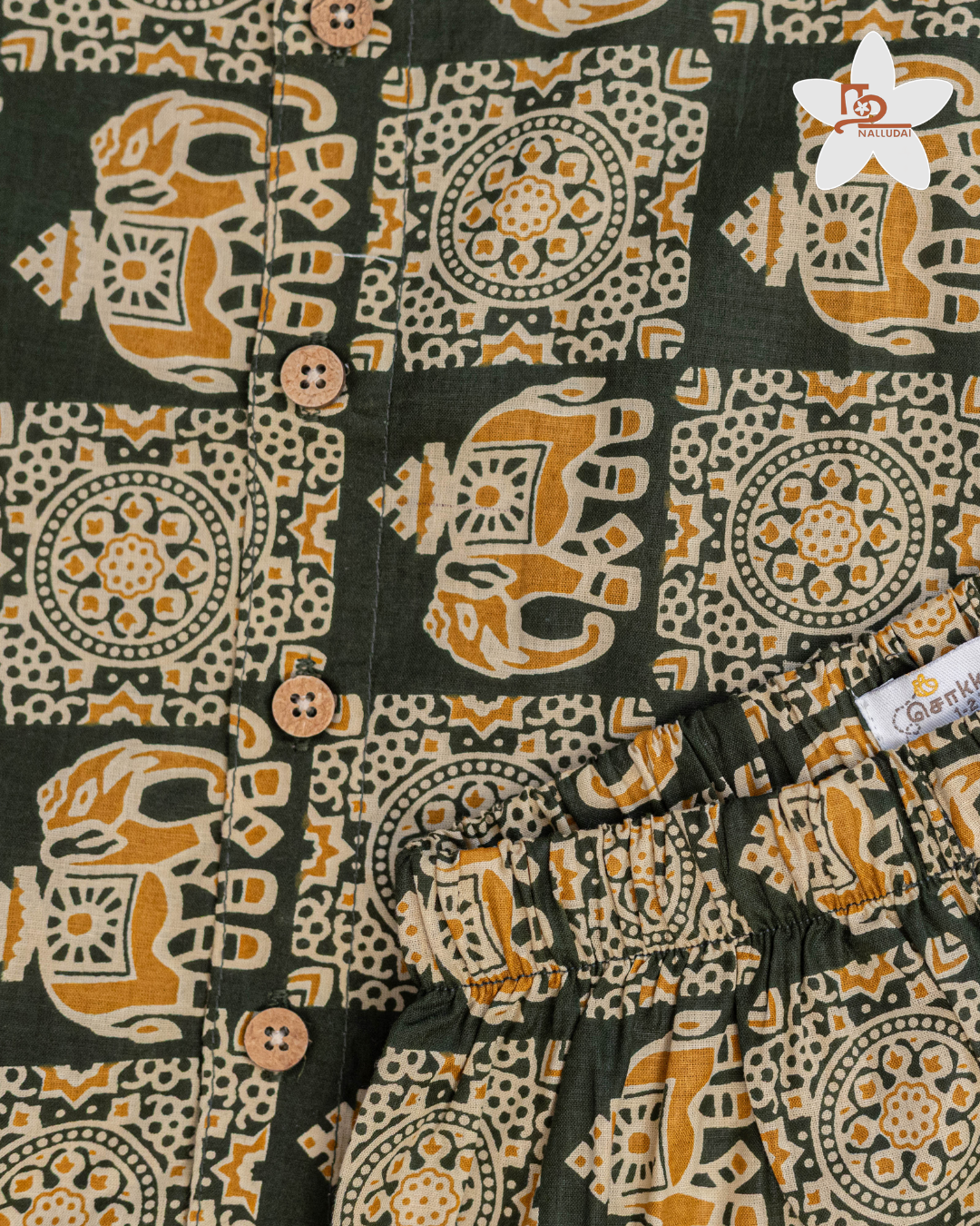 Green Elephant Parade Mandarin Collar Co-ord set