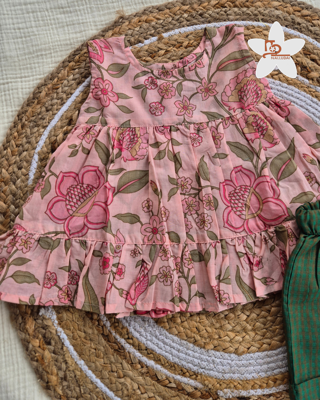 Blush Pink Floral Top & Forest Check Cotton Shorts Set