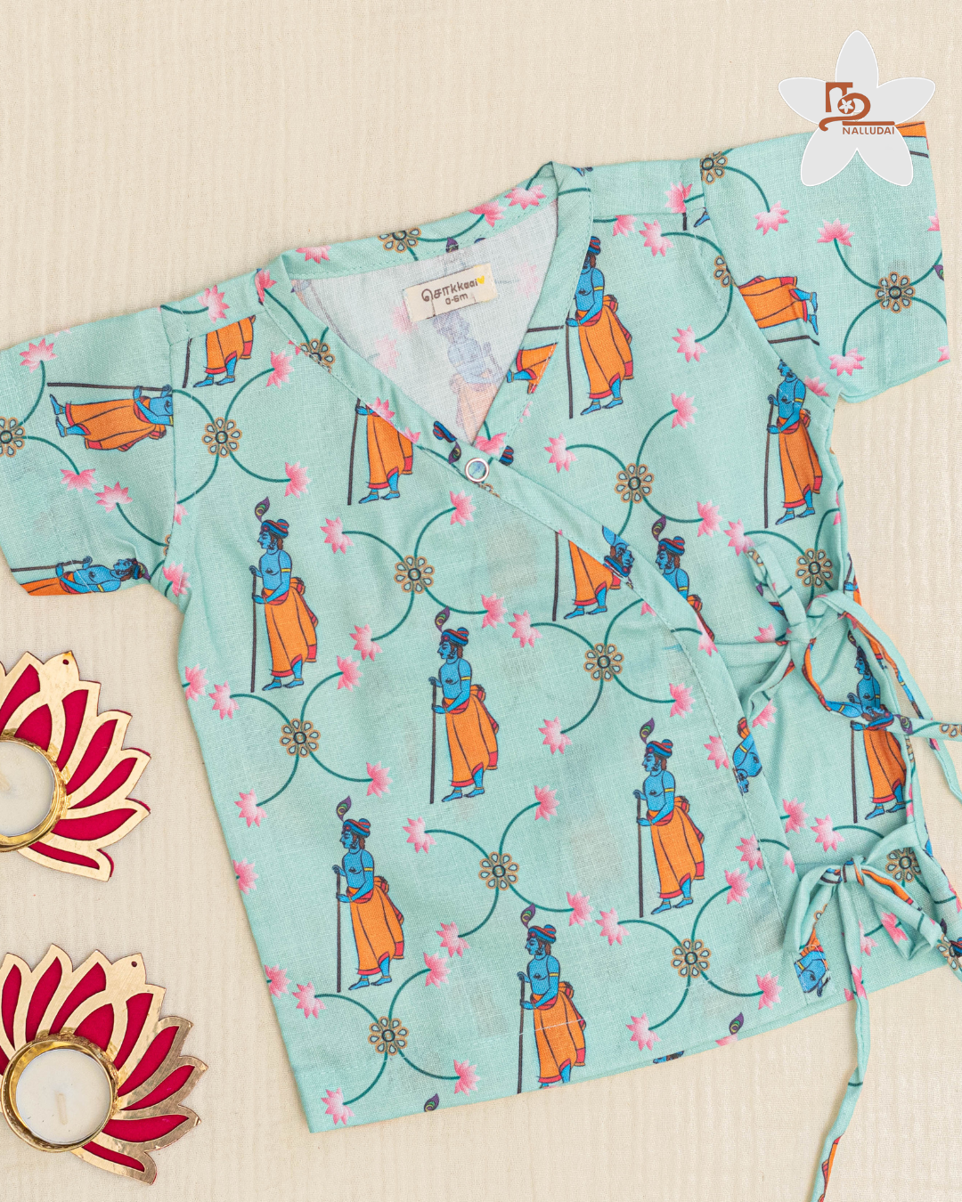 Aqua-blue Krishna Garden Wrap Shirt