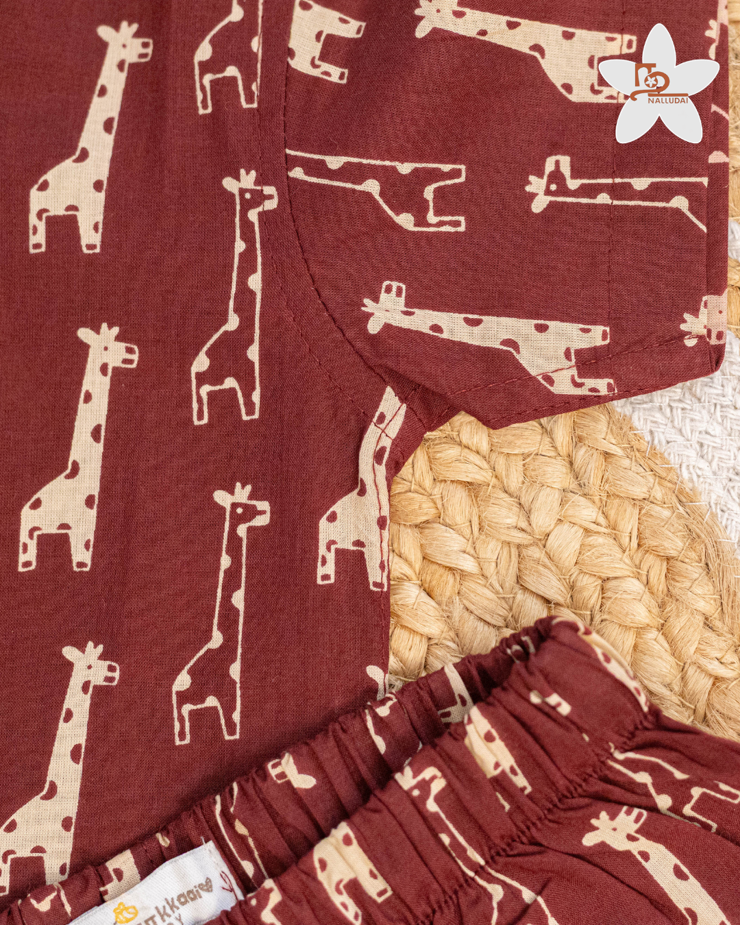 Maroon Giraffe Trail Mandarin Collar Co-ord set