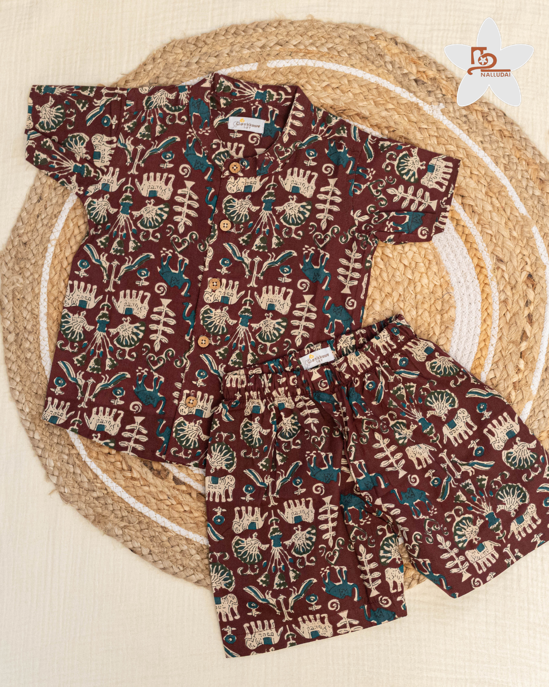 Burgundy Wine Garden Mandarin Collar Co-ord set