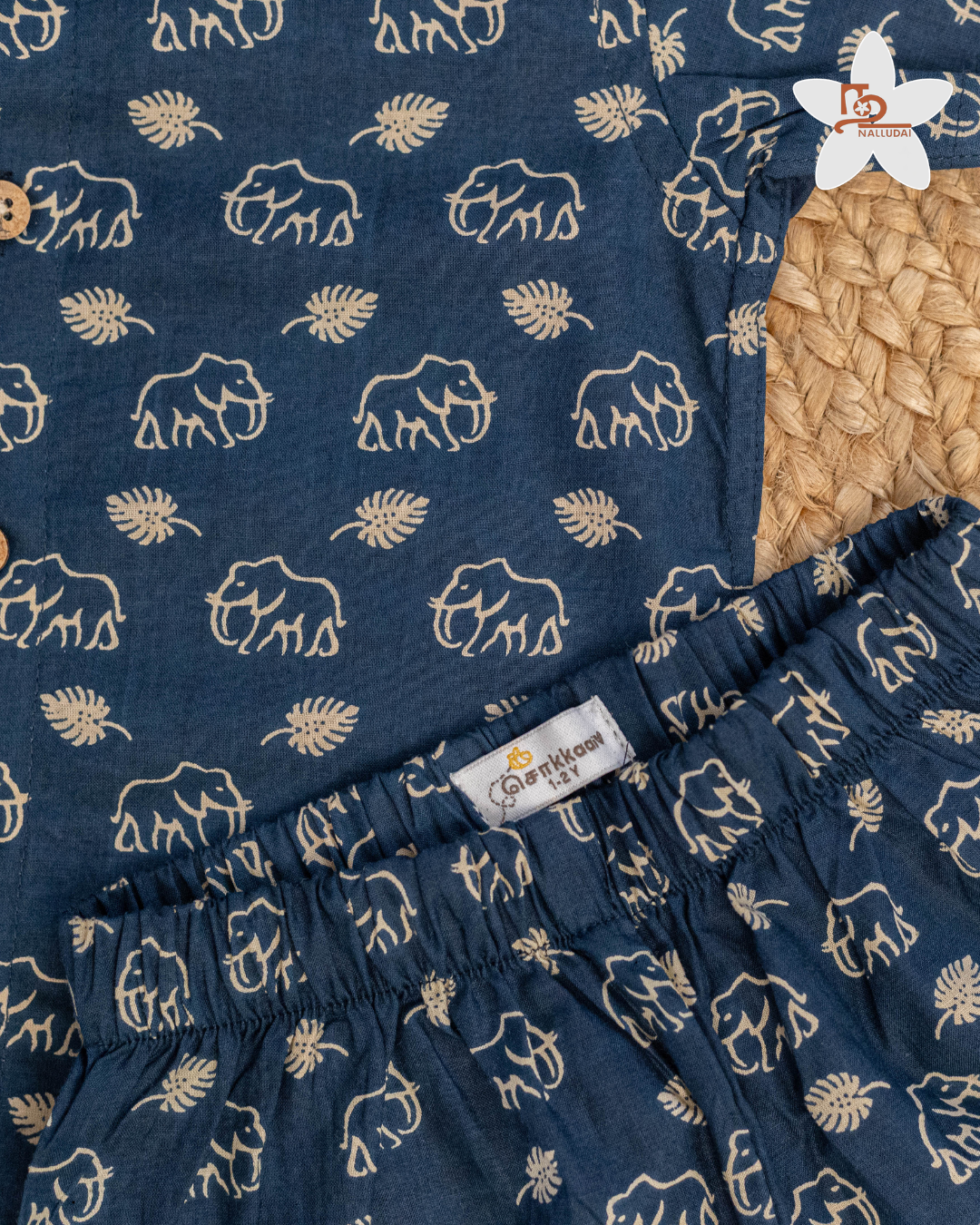 Navy Elephant Safari Mandarin Collar Co-ord set